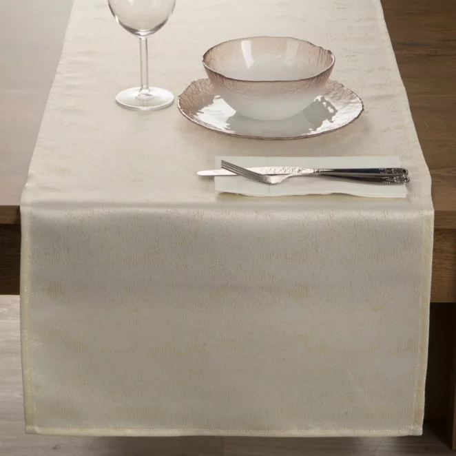 Bieżnik na stół kremowy 40x180 cm SPARKLE przeszywany złotą nicią