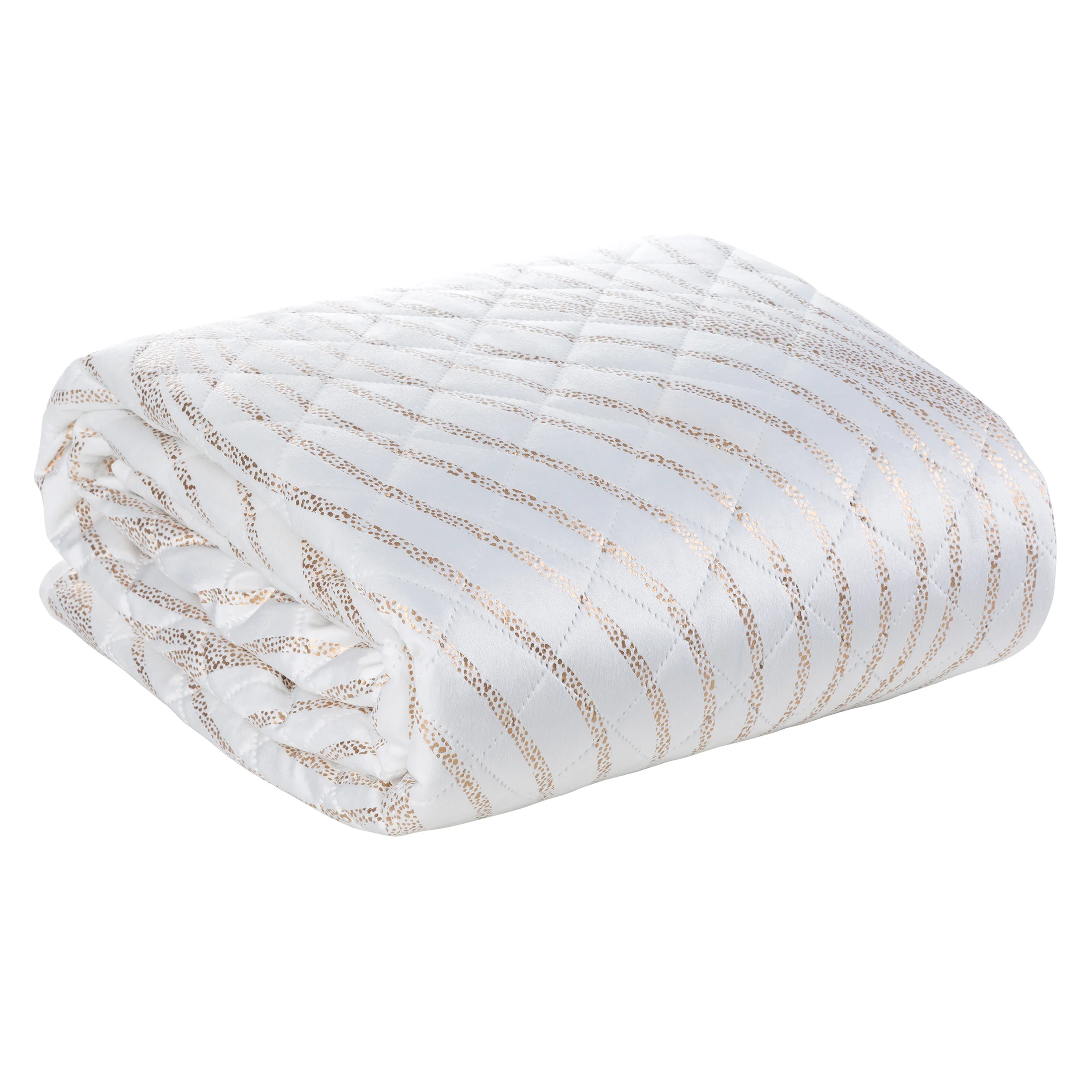 LIMITED COLLECTION narzuta BLANCA z welwetu pikowana metodą hot press z nadrukiem geometrycznym MAGIA BIELI