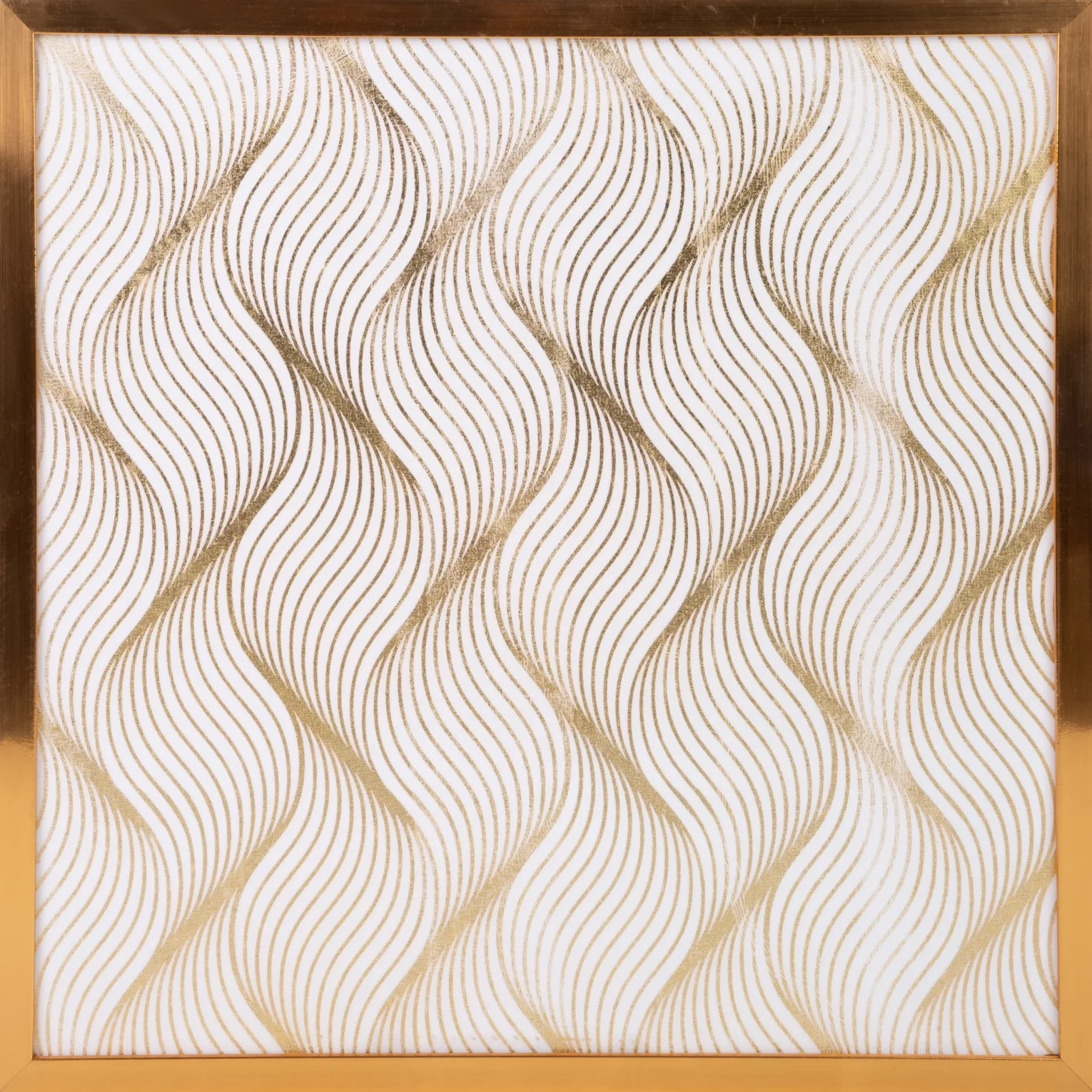 Obraz roślinny biały ze złotym błyszczącym nadrukiem w złotej ramie 53x53 cm BLANCA 3 LIMITED COLLECTION