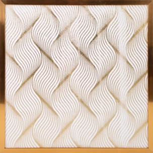 Obraz roślinny biały ze złotym błyszczącym nadrukiem w złotej ramie 53x53 cm BLANCA 3 LIMITED COLLECTION