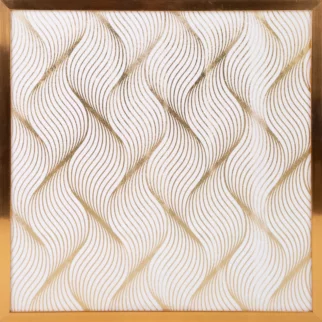 Obraz roślinny biały ze złotym błyszczącym nadrukiem w złotej ramie 53x53 cm BLANCA 3 LIMITED COLLECTION