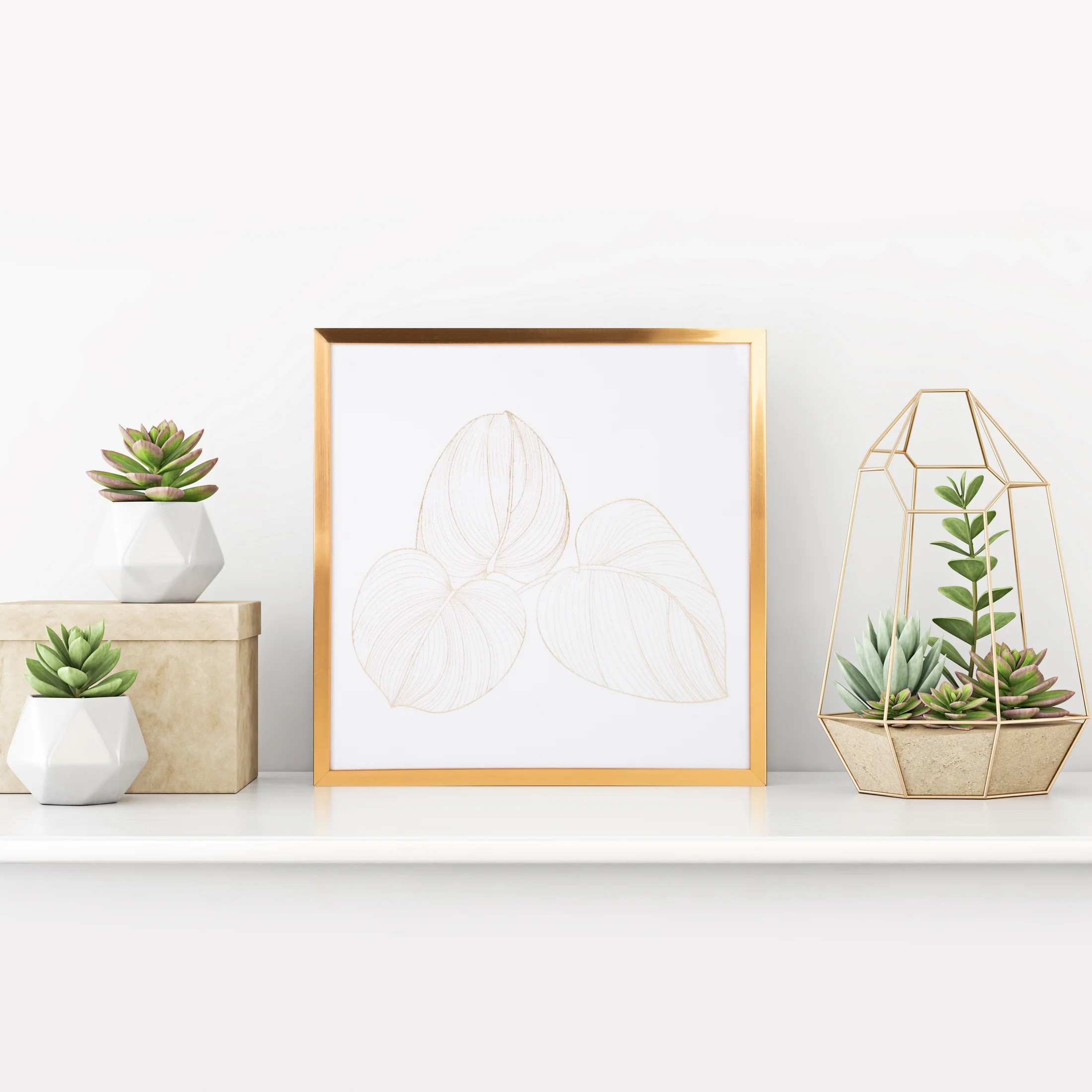 LIMITED COLLECTION Obraz BLANCA 5 ze złotym błyszczącym nadrukiem w złotej ramie MAGIA BIELI