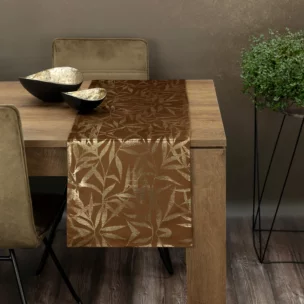 Bieżnik na stół brązowo, złoty 35x140 cm welwetowy BLINK 15 z delikatnymi gałązkami