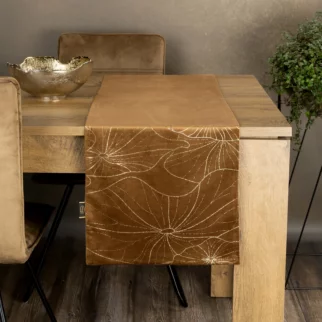 Bieżnik na stół brązowo, złocisty 35x220 cm welwetowy BLINK 15 z liśćmi lilii wodnej