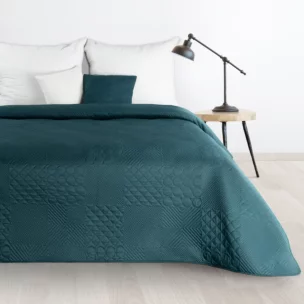 Narzuta ciemnoturkusowa 170x210 cm z patchworkowym motywem wytłaczanym techniką hot press BONI 5 Design 91