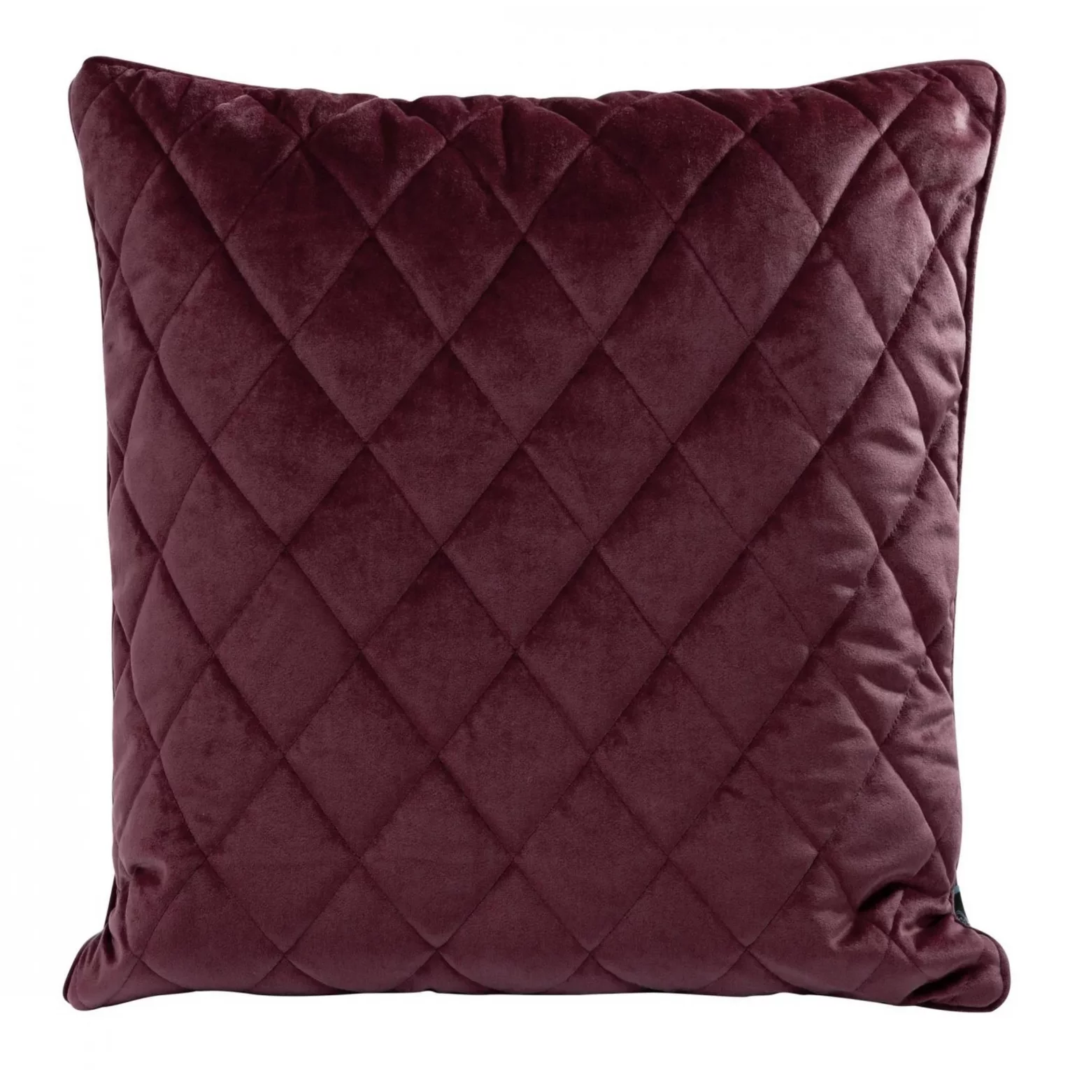 Poduszka 50 x 50 cm bordowa pikowana we wzór karo z ozdobną wypustką na brzegach VELVET 28