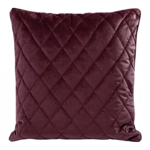 Poduszka 50 x 50 cm bordowa pikowana we wzór karo z ozdobną wypustką na brzegach VELVET 28