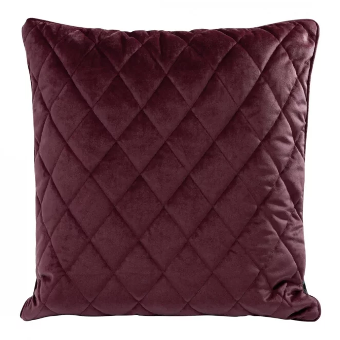 Poduszka 50 x 50 cm bordowa pikowana we wzór karo z ozdobną wypustką na brzegach VELVET 28