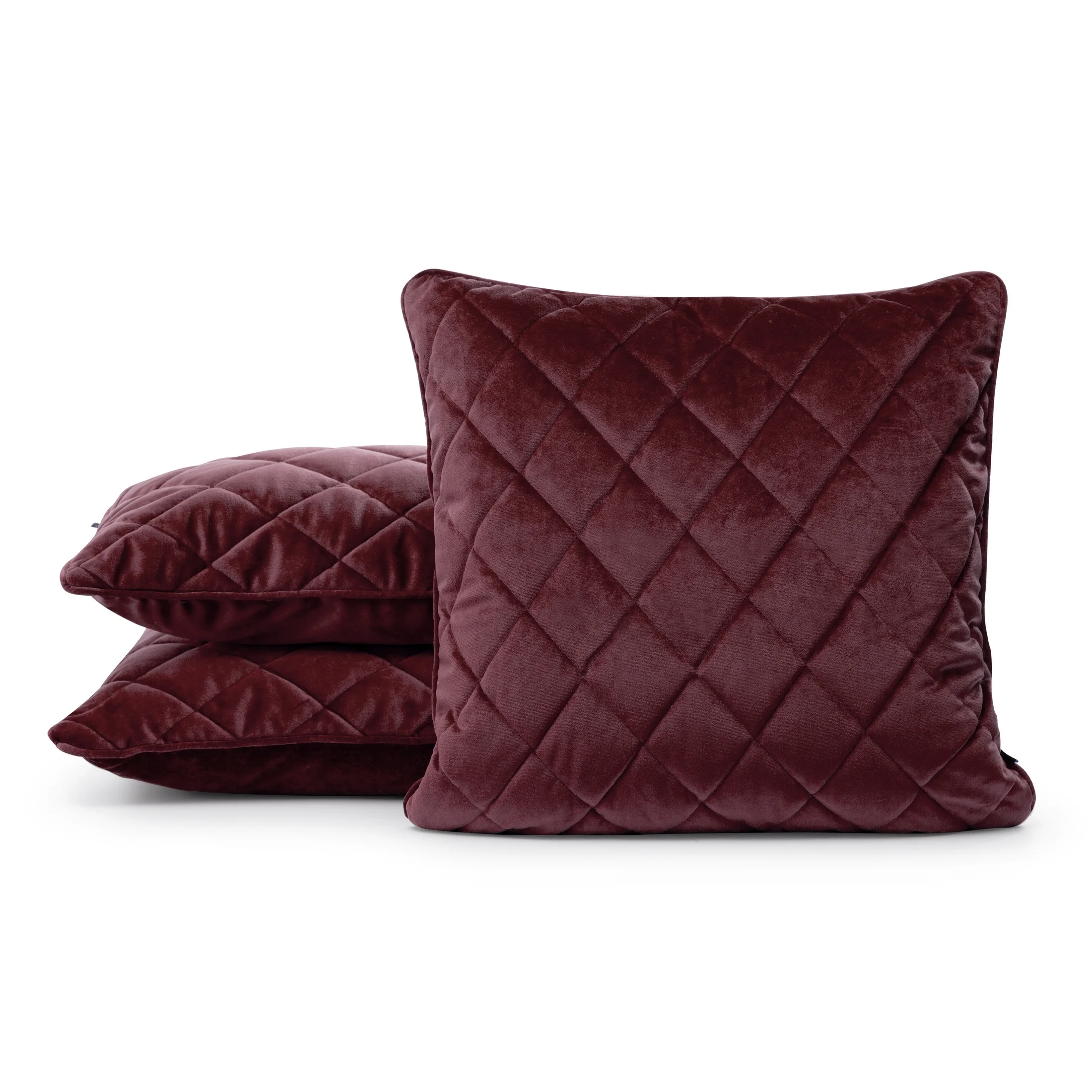 Poszewka na poduszkę 45x45 cm welwetowa, bordowa pikowana we wzór karo z ozdobną wypustką VELVET 27 Eurofirany Premium