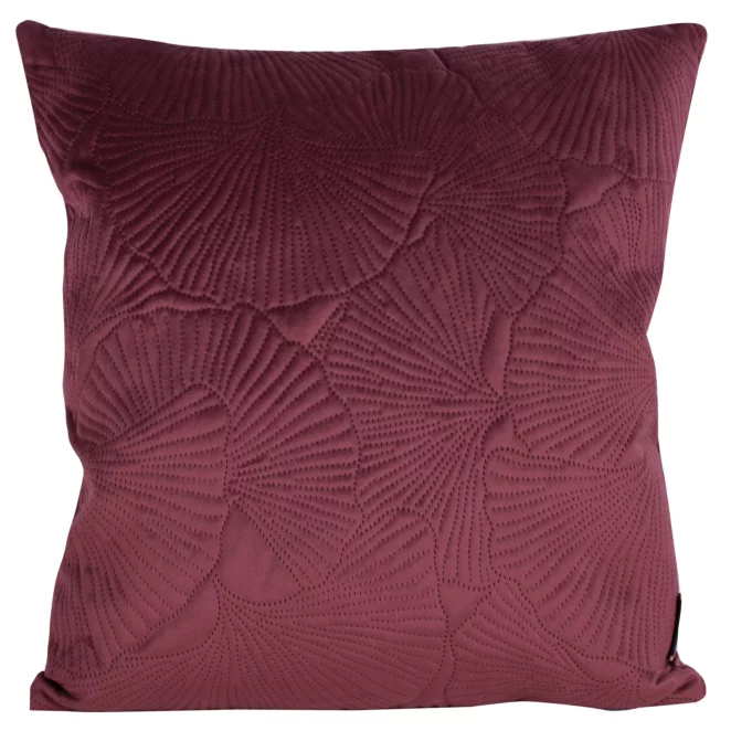 Poszewka na poduszkę 45x45 cm welwetowa kolor bordowy z wytłaczanym wzorem liści miłorzębu VELVET 58 Eurofirany Premium