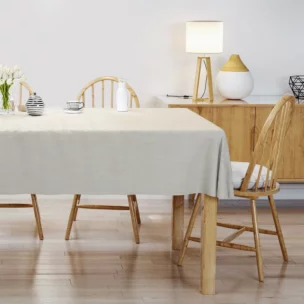 Obrus na wymiar kremowy o naturalnym, gęstym splocie w stylu eko