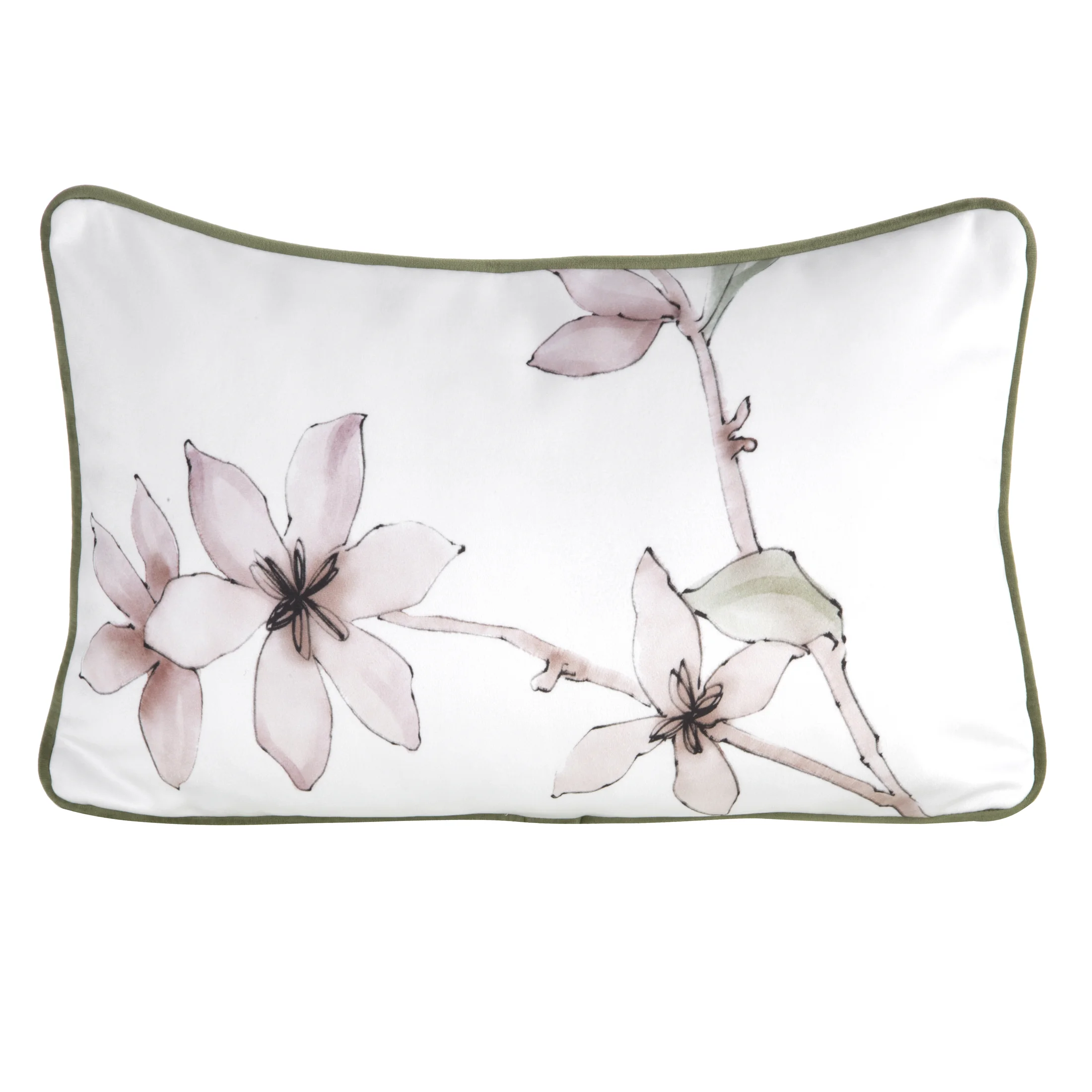 Poduszka 45 x 30 cm welwetowa biało, pudrowa z motywem roślinnym z wypustką na brzegach BIANCA EUROFIRANY PREMIUM
