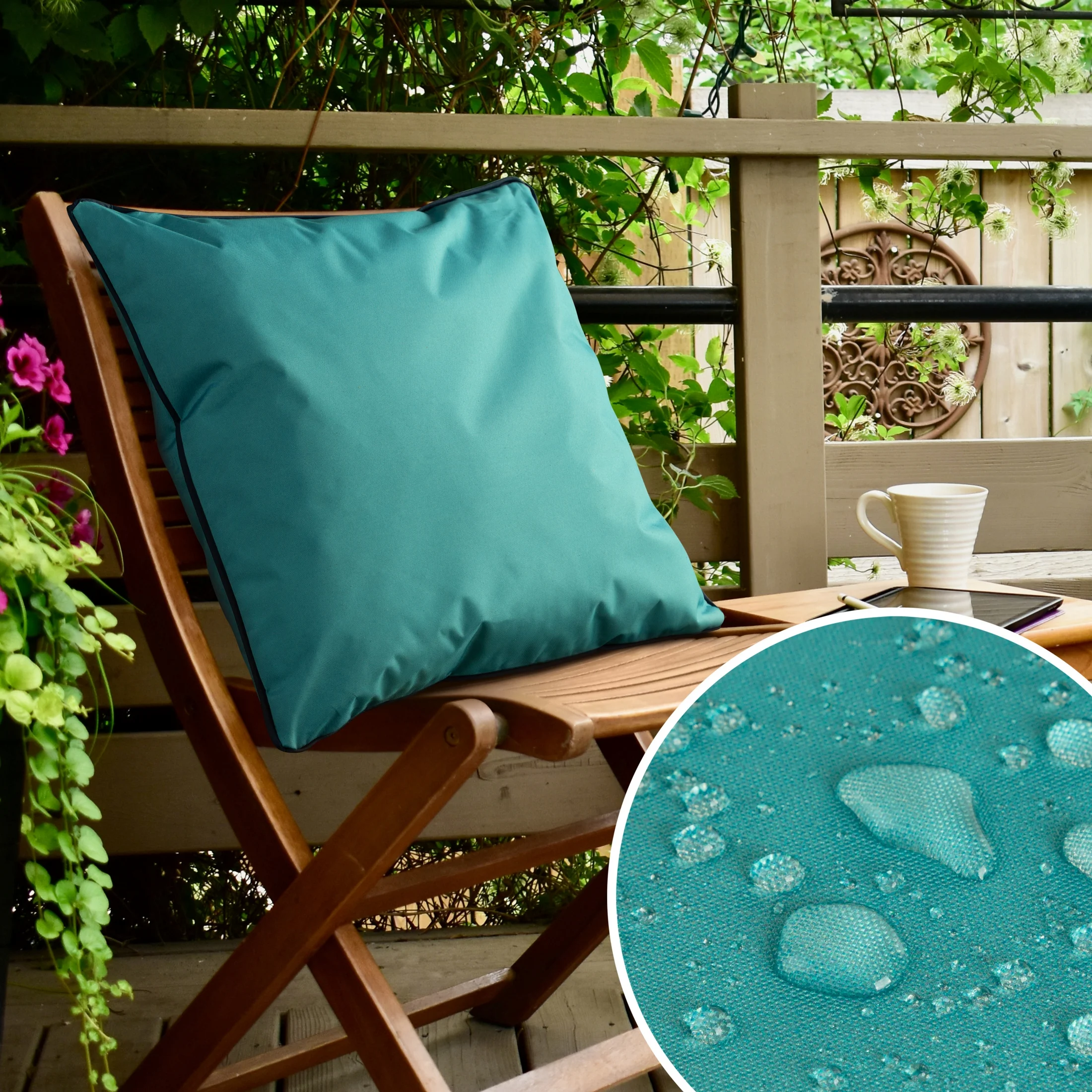 Poszewka na poduszkę 45x45 cm z tkaniny wodoodpornej turkusowa idealna na taras oraz balkon GARDEN | eurofirany