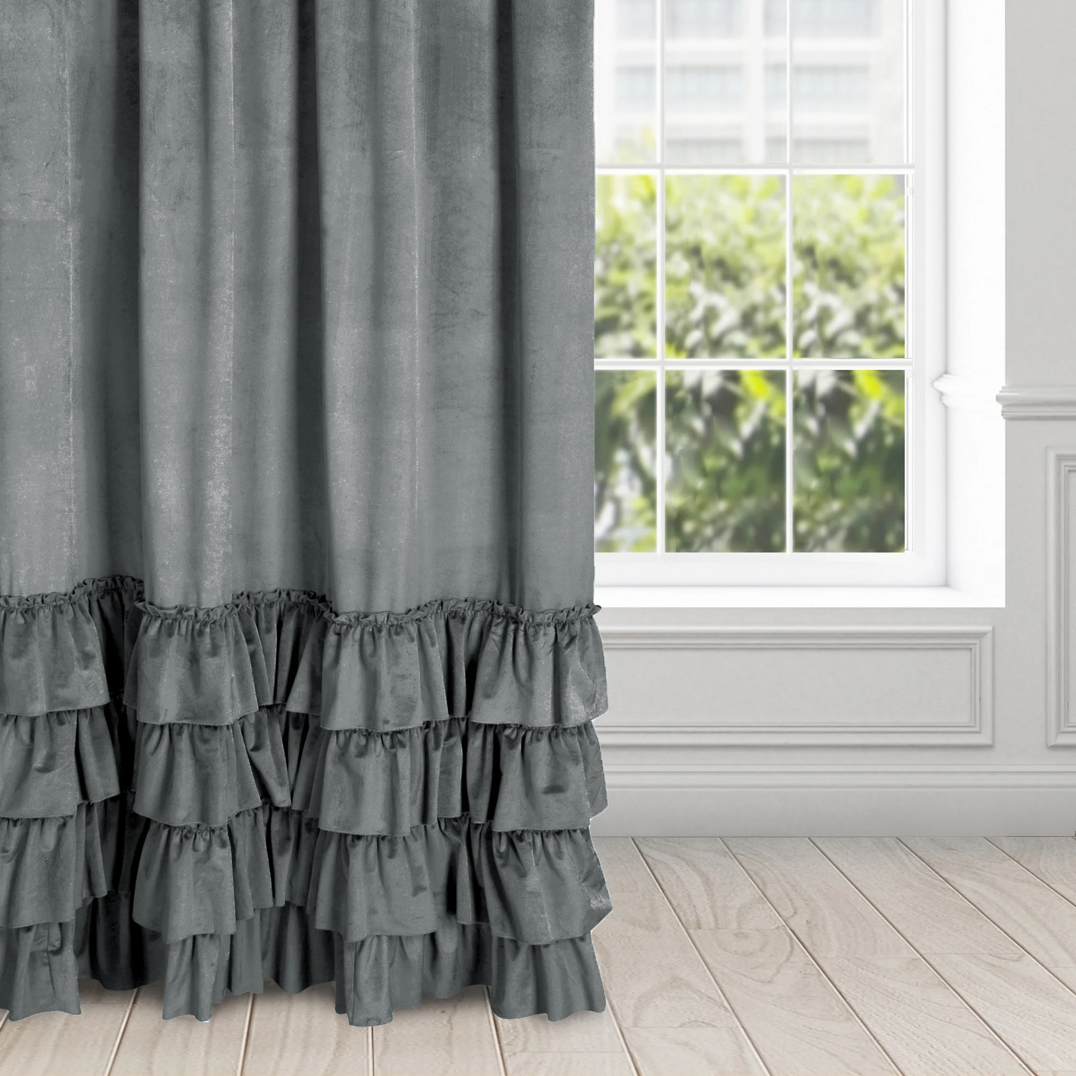 Zasłona welwetowa stalowa zdobiona falbanami 140x250 przelotka - CHARLOTTE 1 | eurofirany