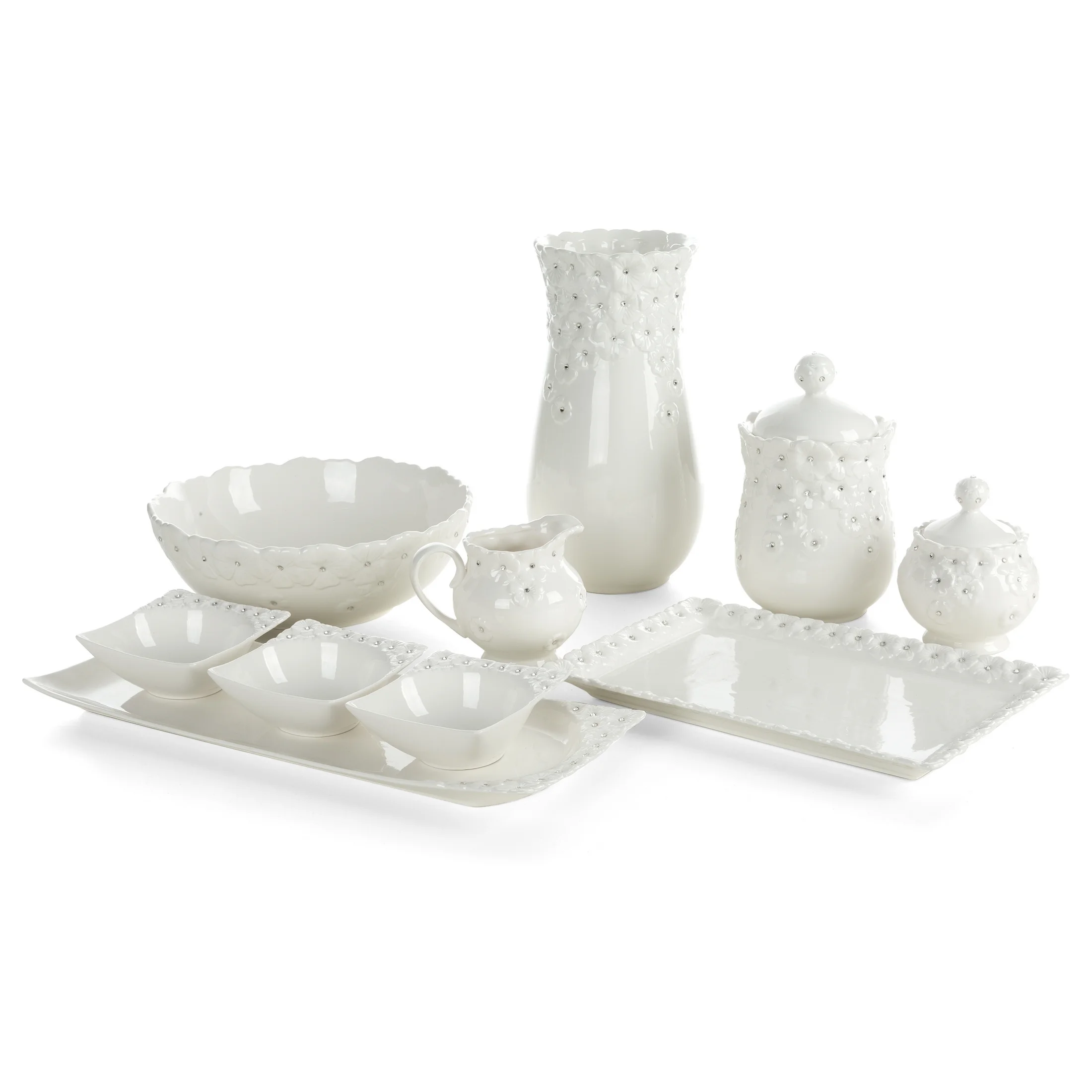 Misa dekoracyjna biała zdobiona w drobne kwiaty z błyszczącym wykończeniem 25x10 cm ELISA
