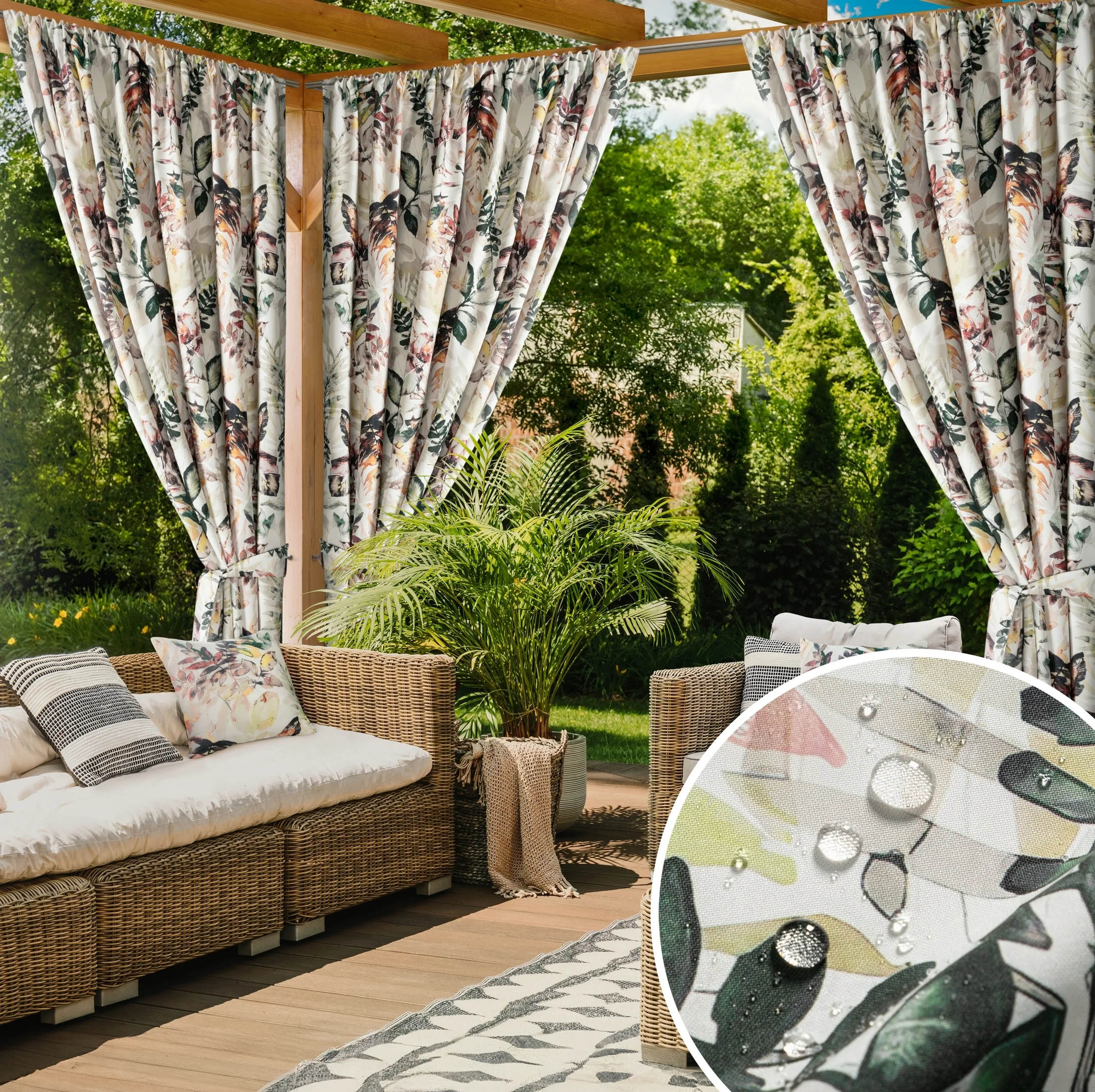 Zasłona biało, stalowa z wodoodpornej tkaniny idealna do ogrodu i na taras 155x200 cm tunel - GARDEN 2 |