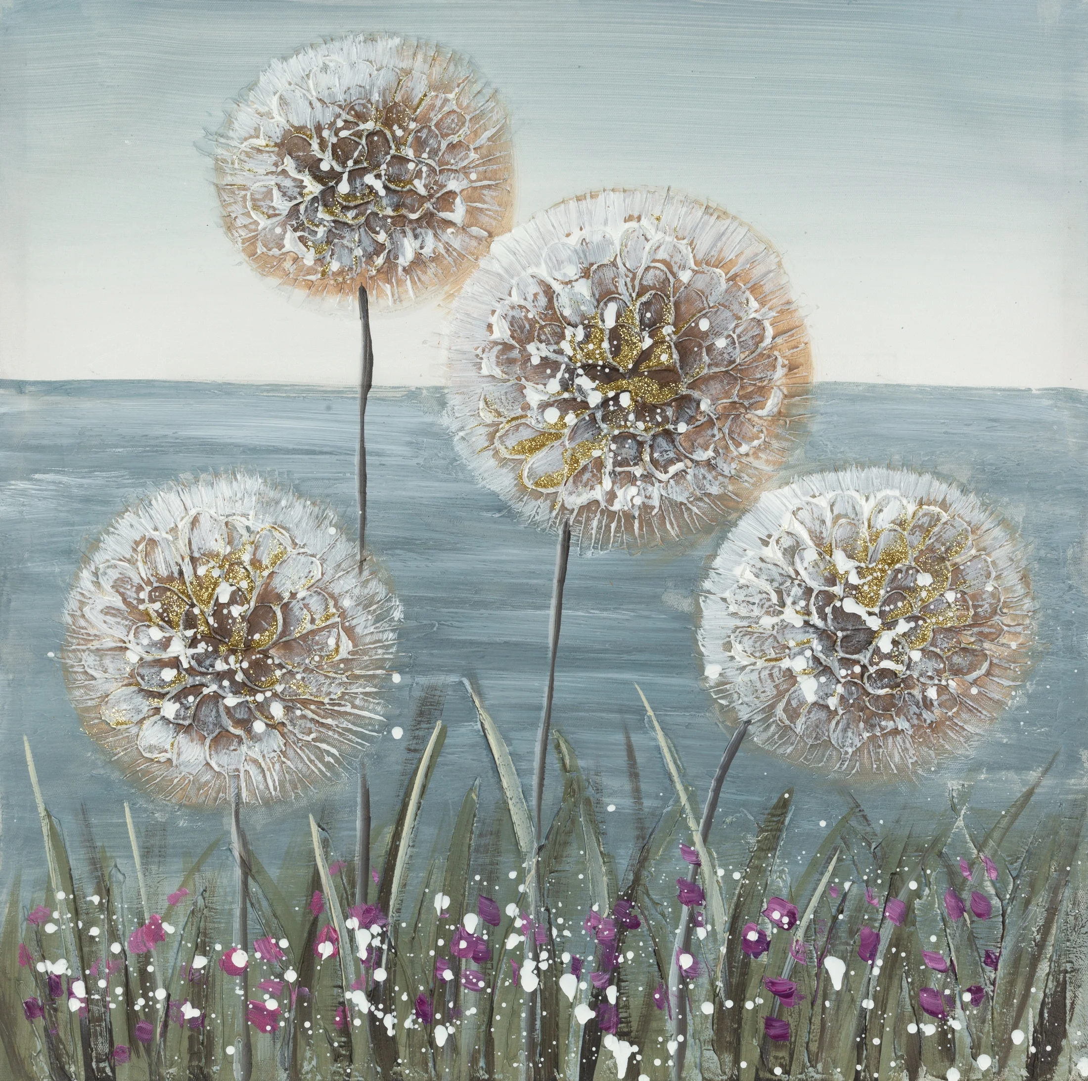 Obraz AIR 1 ręcznie malowany na płótnie dmuchawce nad brzegiem morza | eurofirany