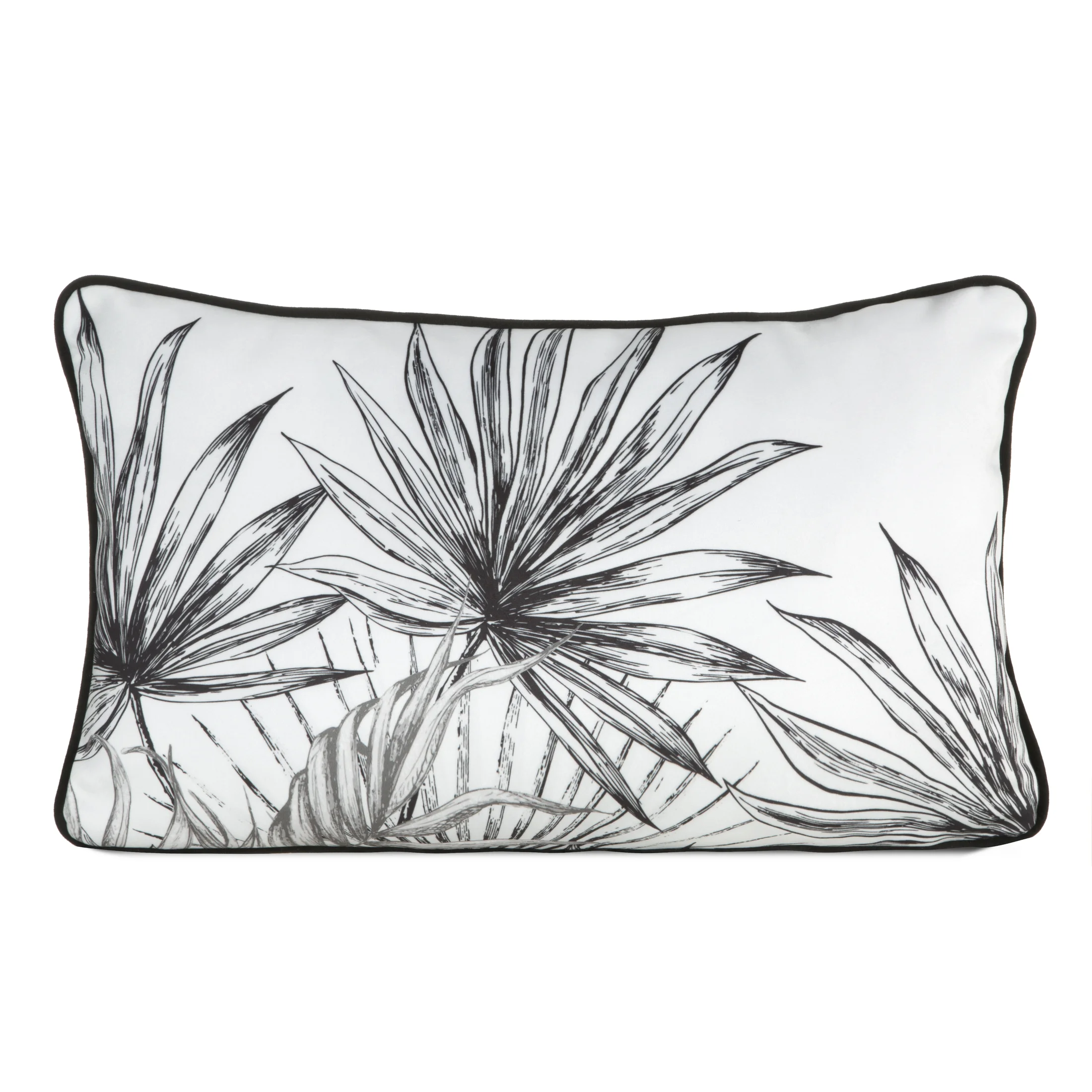 Poduszka 45 x 30 cm dwustronna welwetowa biało, czarna z motywem roślinnym z wypustką na brzegach PALOMA EUROFIRANY PREMIUM