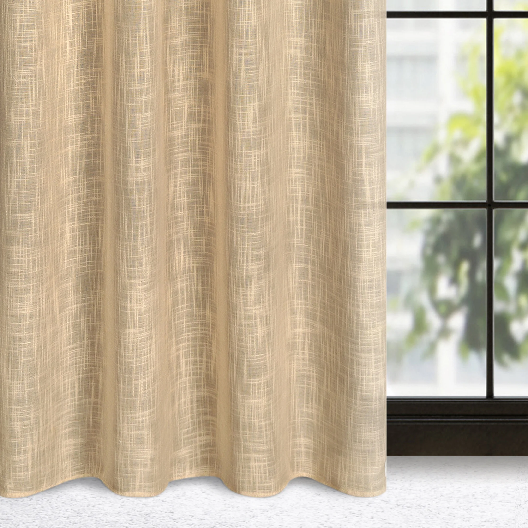 Zasłona beżowa o płóciennym splocie w stylu eko 140x250 cm przelotka - LIREN | eurofirany