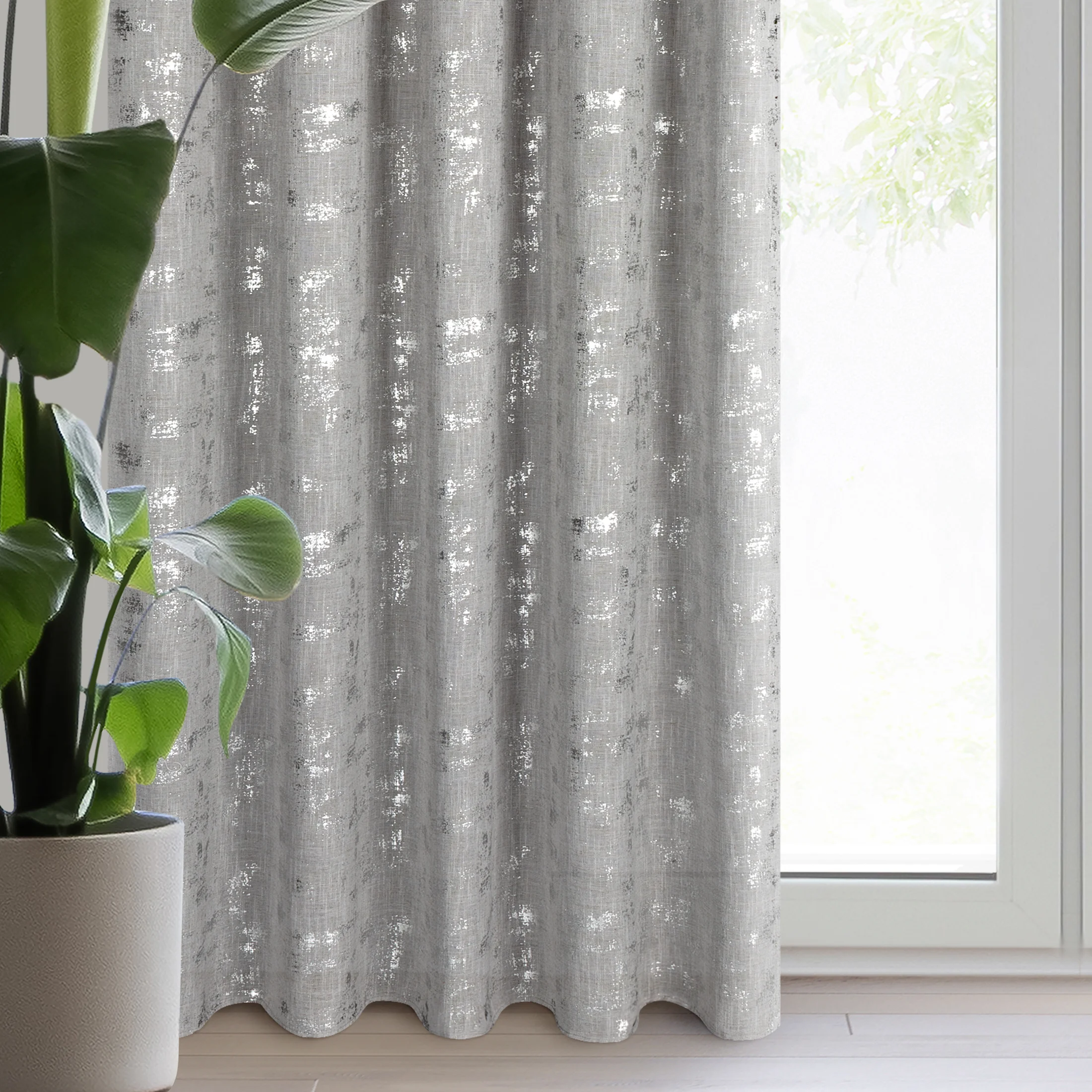 Zasłona srebrna z dodatkiem lnu 140x270 cm taśma - INES | eurofirany