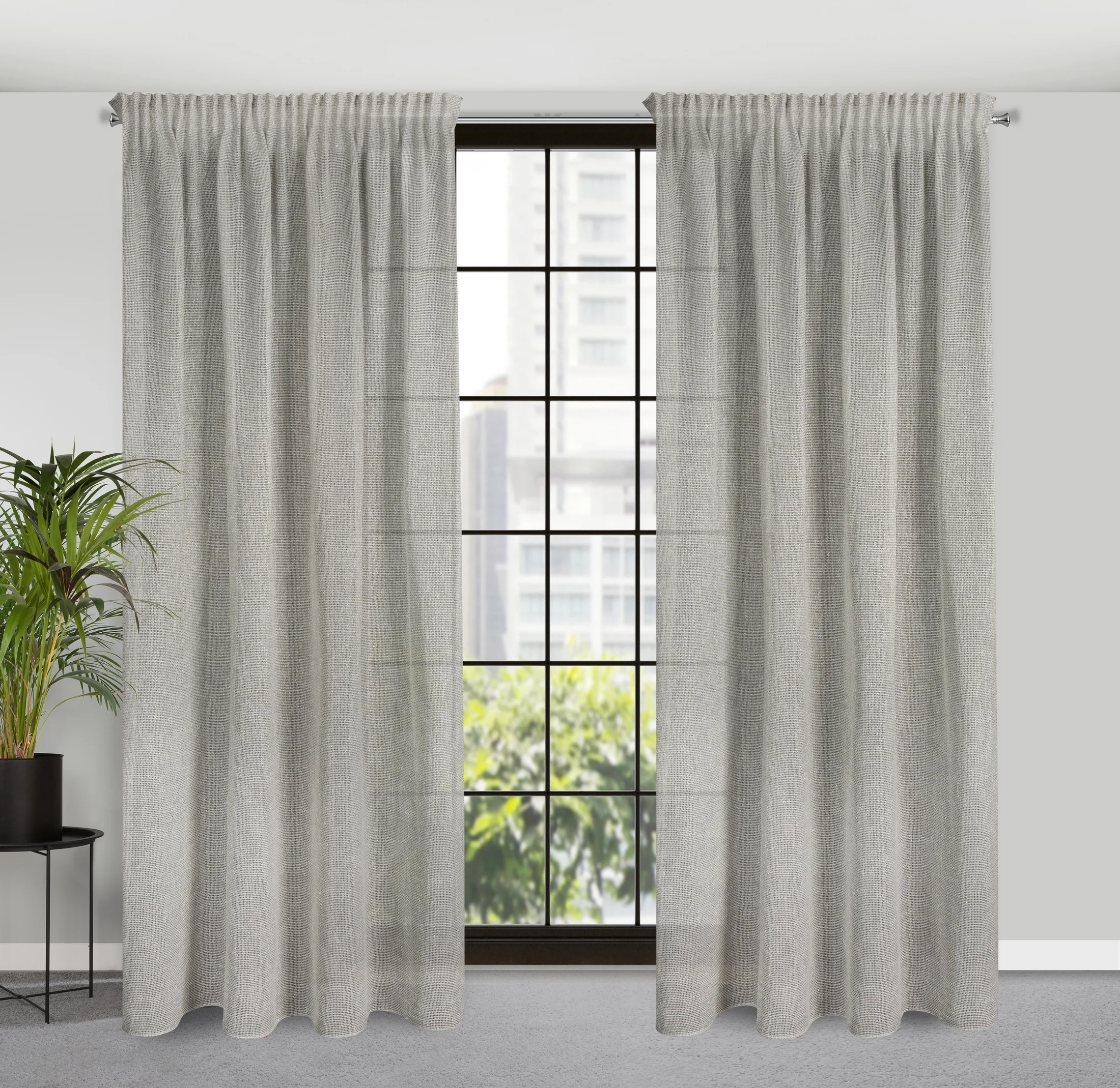 Zasłona srebrna z siateczki 140x270 cm taśma - EMILIA