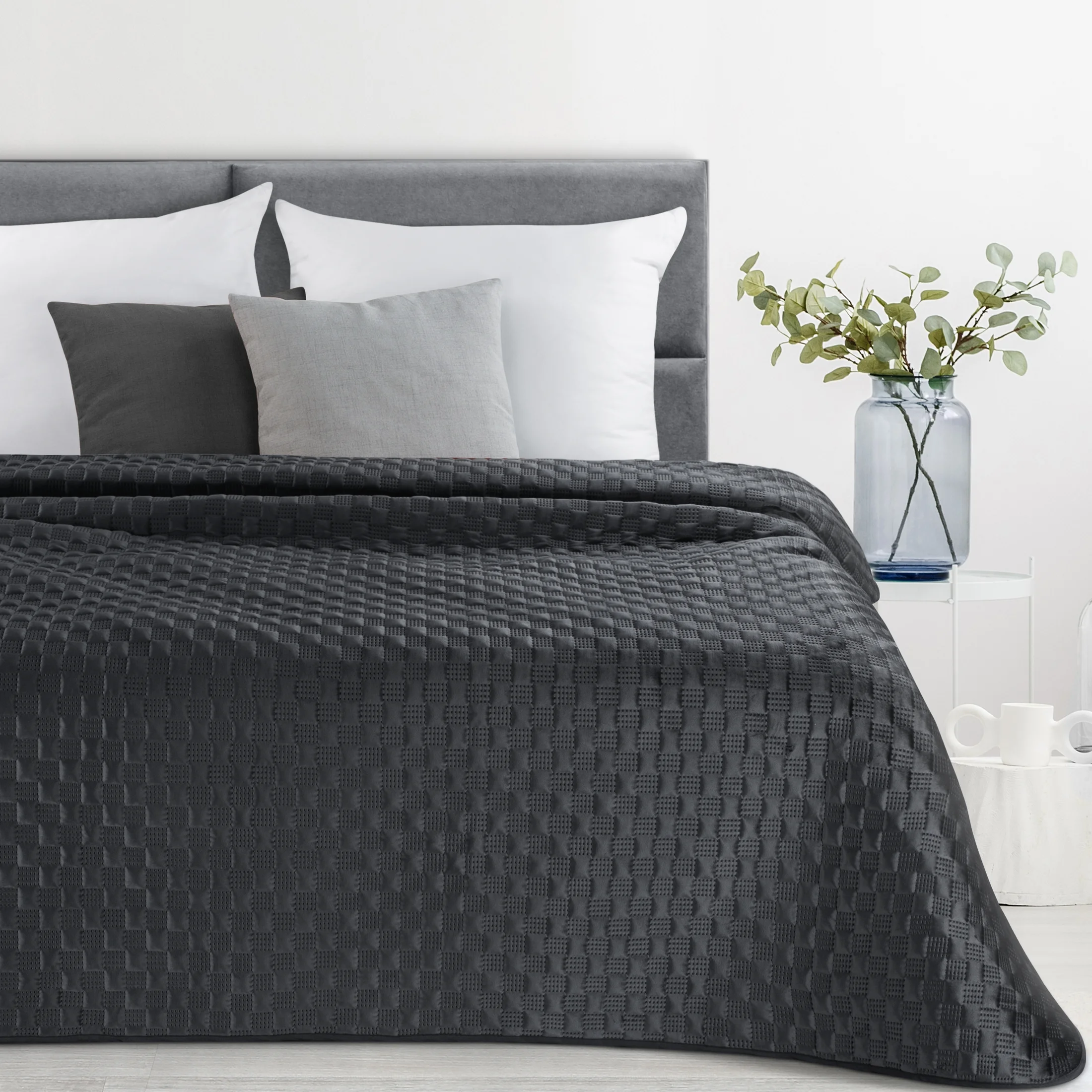 Narzuta welwetowa czarna 200x220 cm pikowana metodą hot press SOFIA 4 Eurofirany Premium | eurofirany