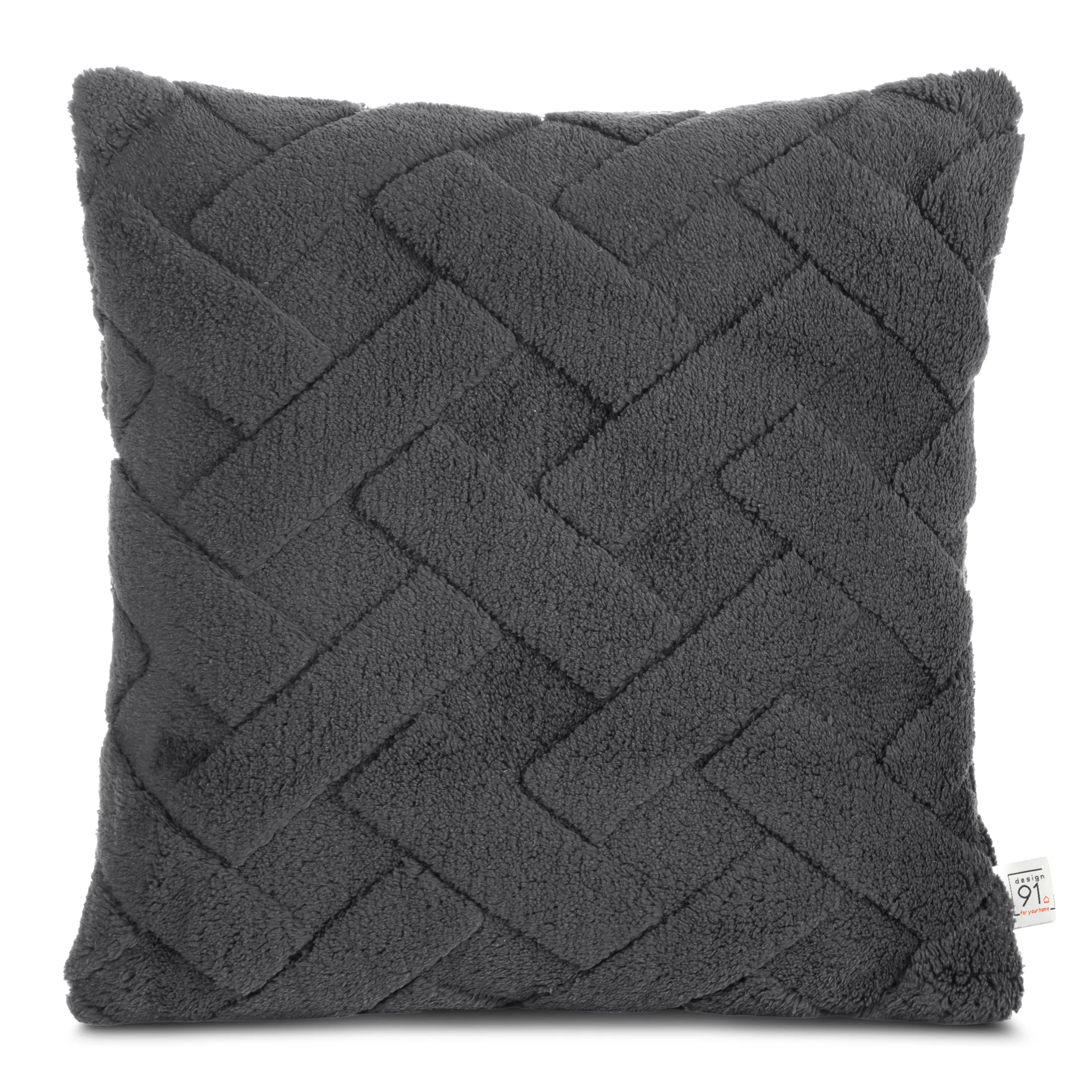 Poszewka na poduszkę 45x45 cm stalowa z miękkiego pluszu zdobiona wypukłym wzorem CARO DESIGN 91 | eurofirany