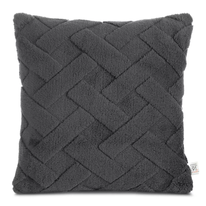 Poszewka na poduszkę 45x45 cm stalowa z miękkiego pluszu zdobiona wypukłym wzorem CARO DESIGN 91