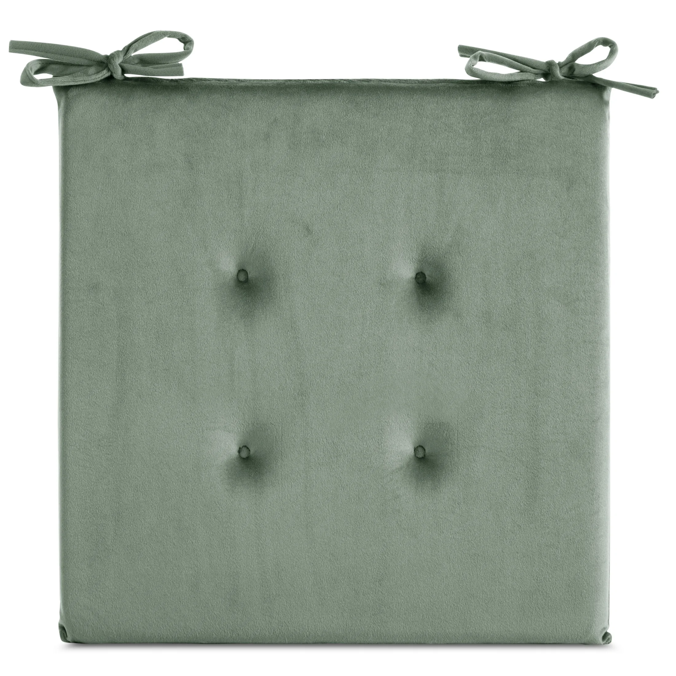 Poduszka na krzesło 40 x 40 x 3 cm welwetowa jasnomiętowa z ozdobnym pikowaniem i praktycznymi troczkami GAJA