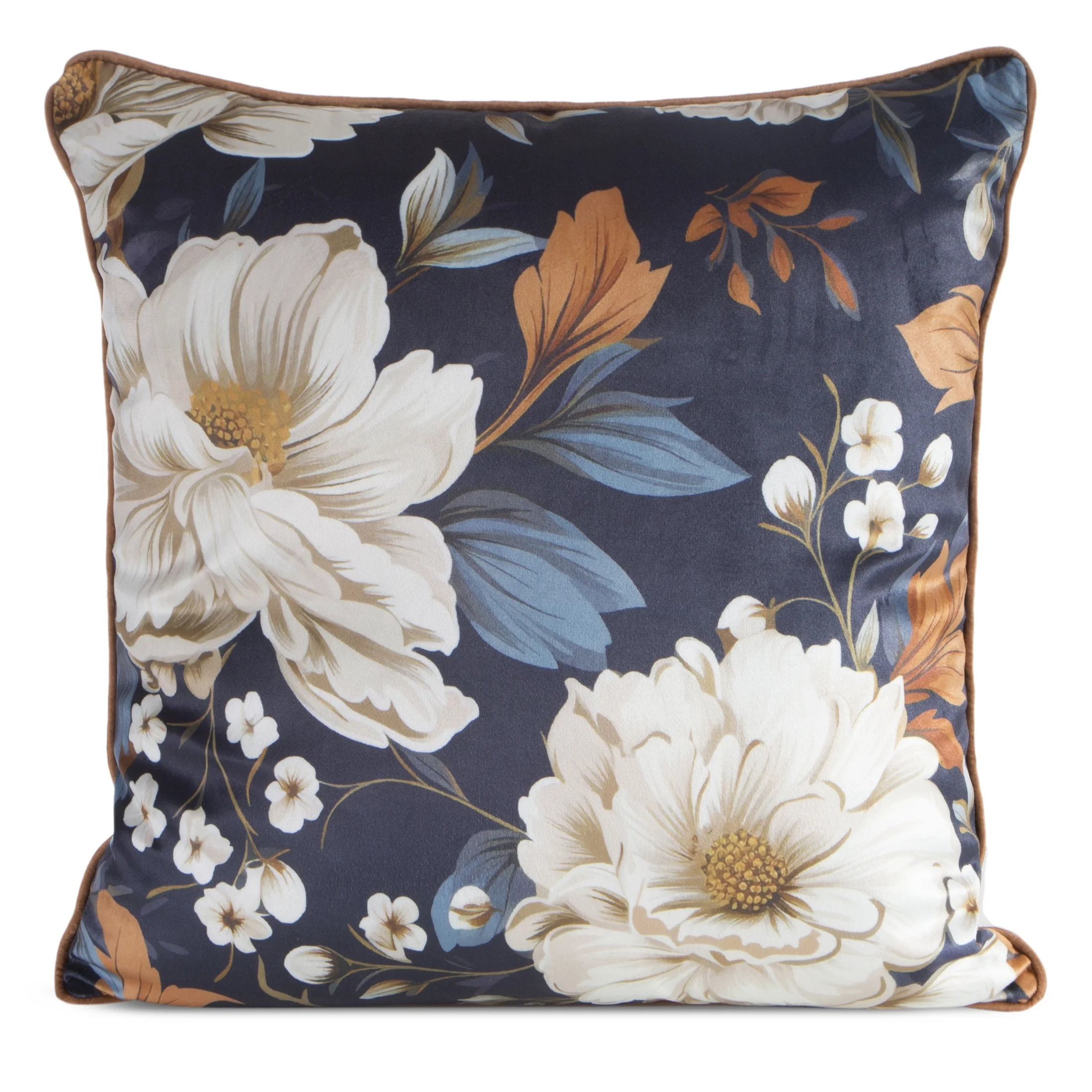 Poszewka na poduszkę 45x45 cm welwetowa granatowo, kremowa z motywem kwiatów FLORA | eurofirany
