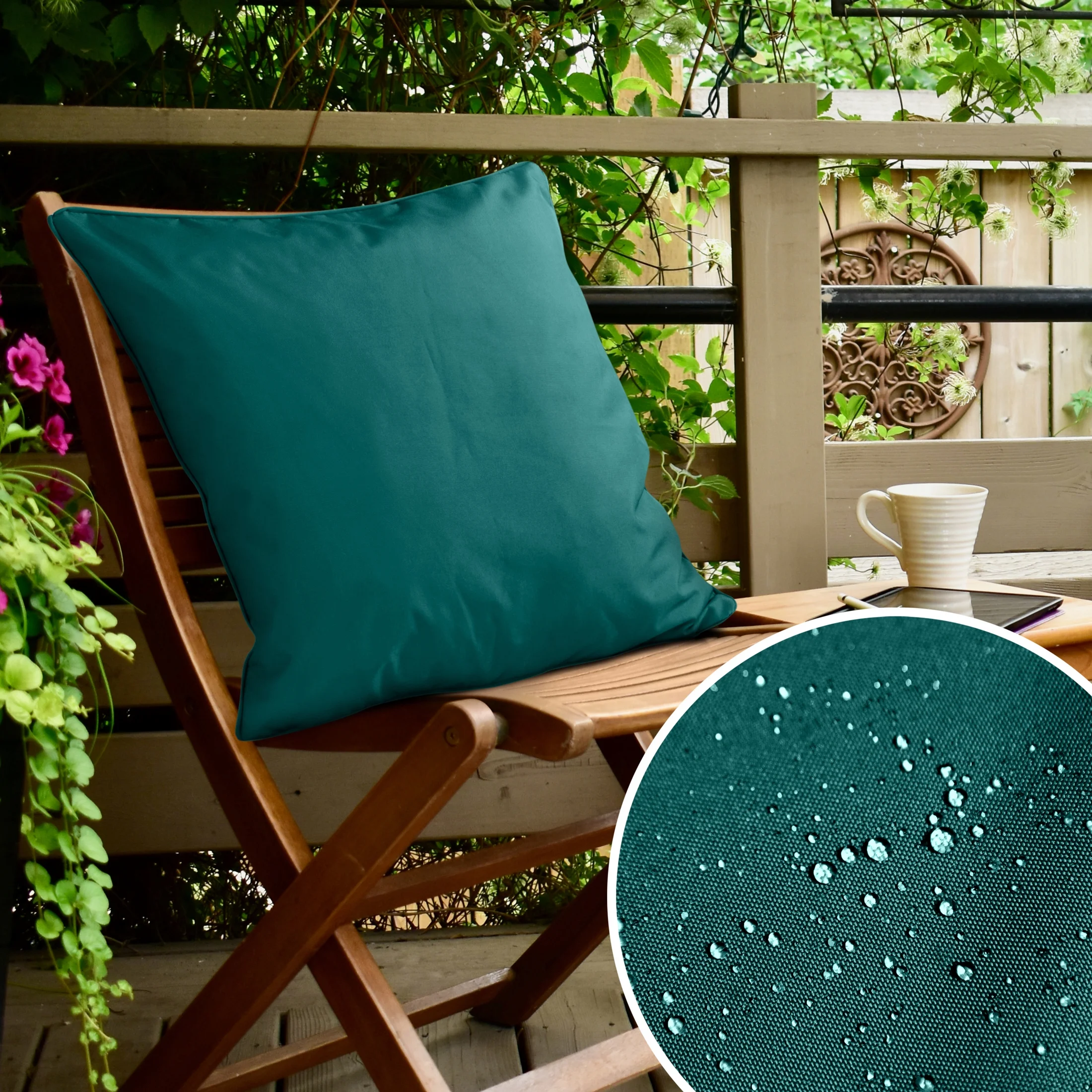 Poszewka na poduszkę 45x45 cm z gładkiej tkaniny wodoodpornej turkusowa idealna do ogrodu i na taras GARDEN 5 |