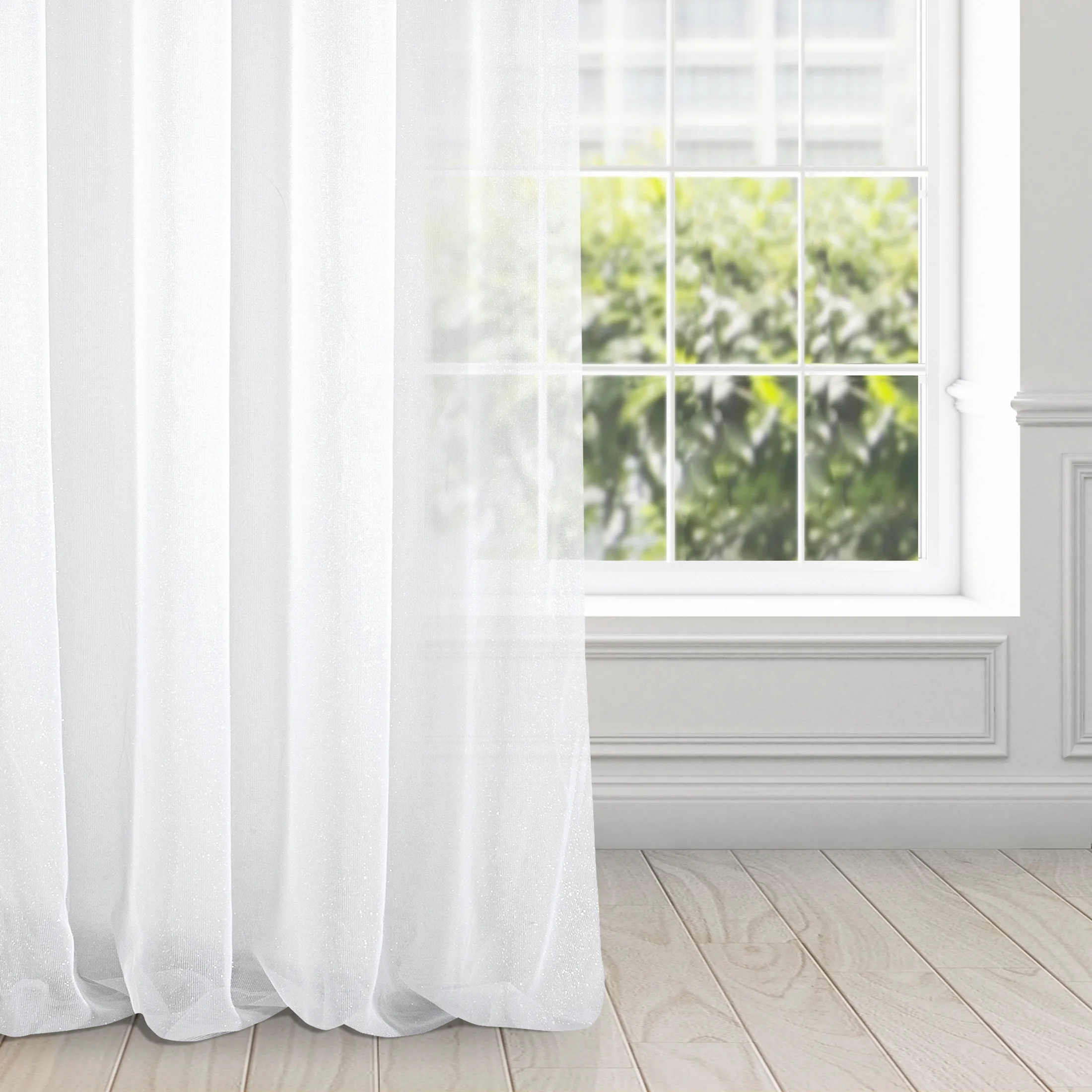 Firana biała z połyskującej siateczki z błyszczącą moherową nicią 350x250 cm przelotka SAKALI | eurofirany