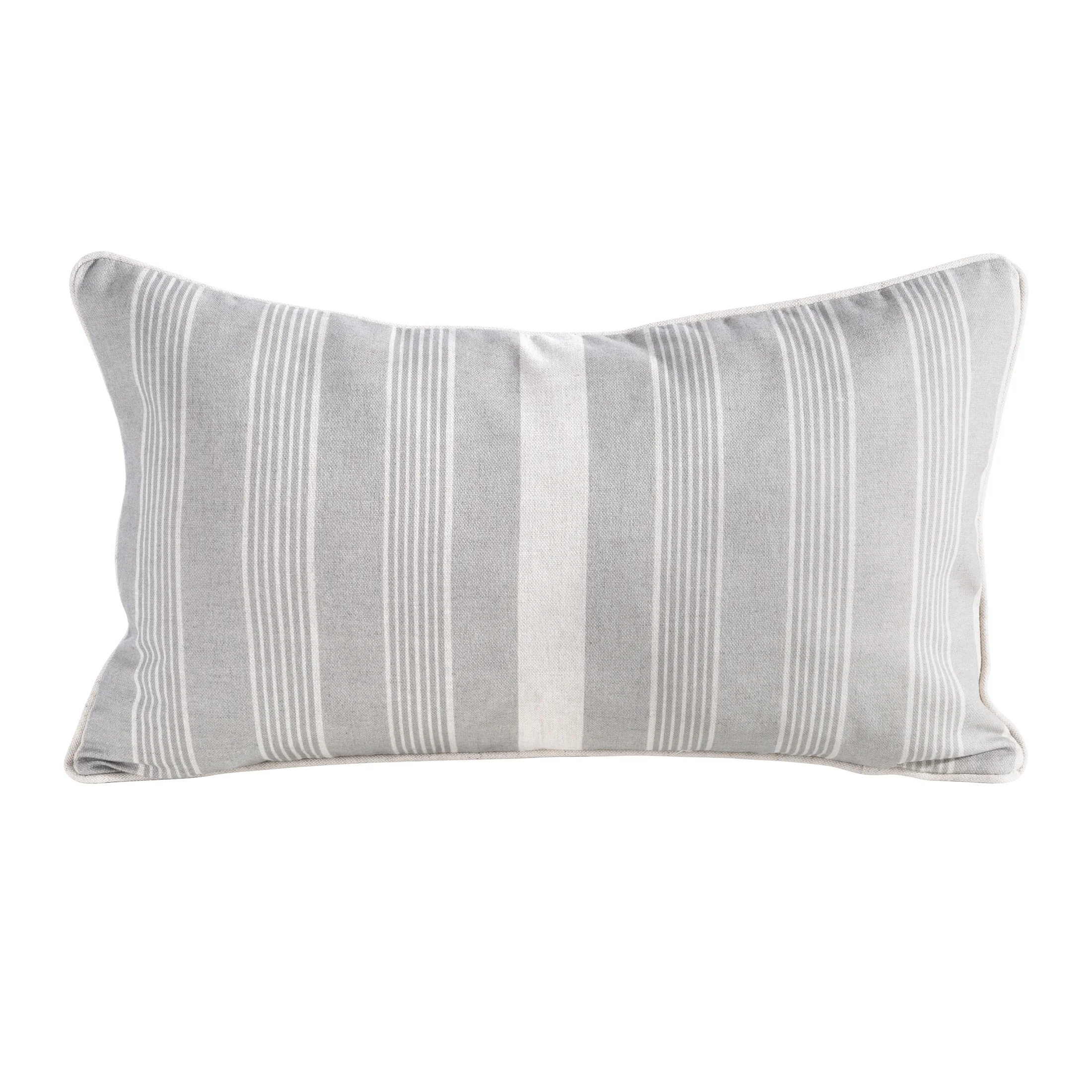 Poszewka na poduszkę 30x50 cm bawełniana z dodatkiem lnu beżowo, stalowa zdobiona subtelnym nadrukiem pasów LEN | eurofirany