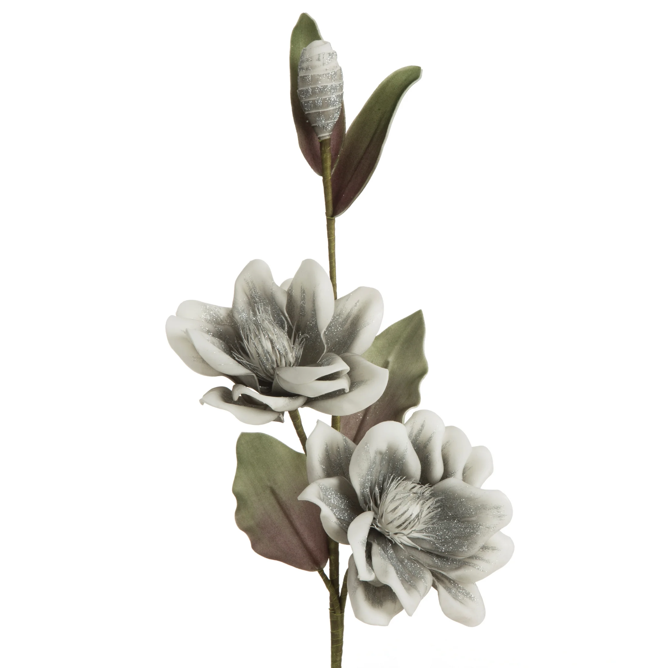 Kwiat sztuczny srebrno, biały z plastycznej pianki foamiran 81 cm