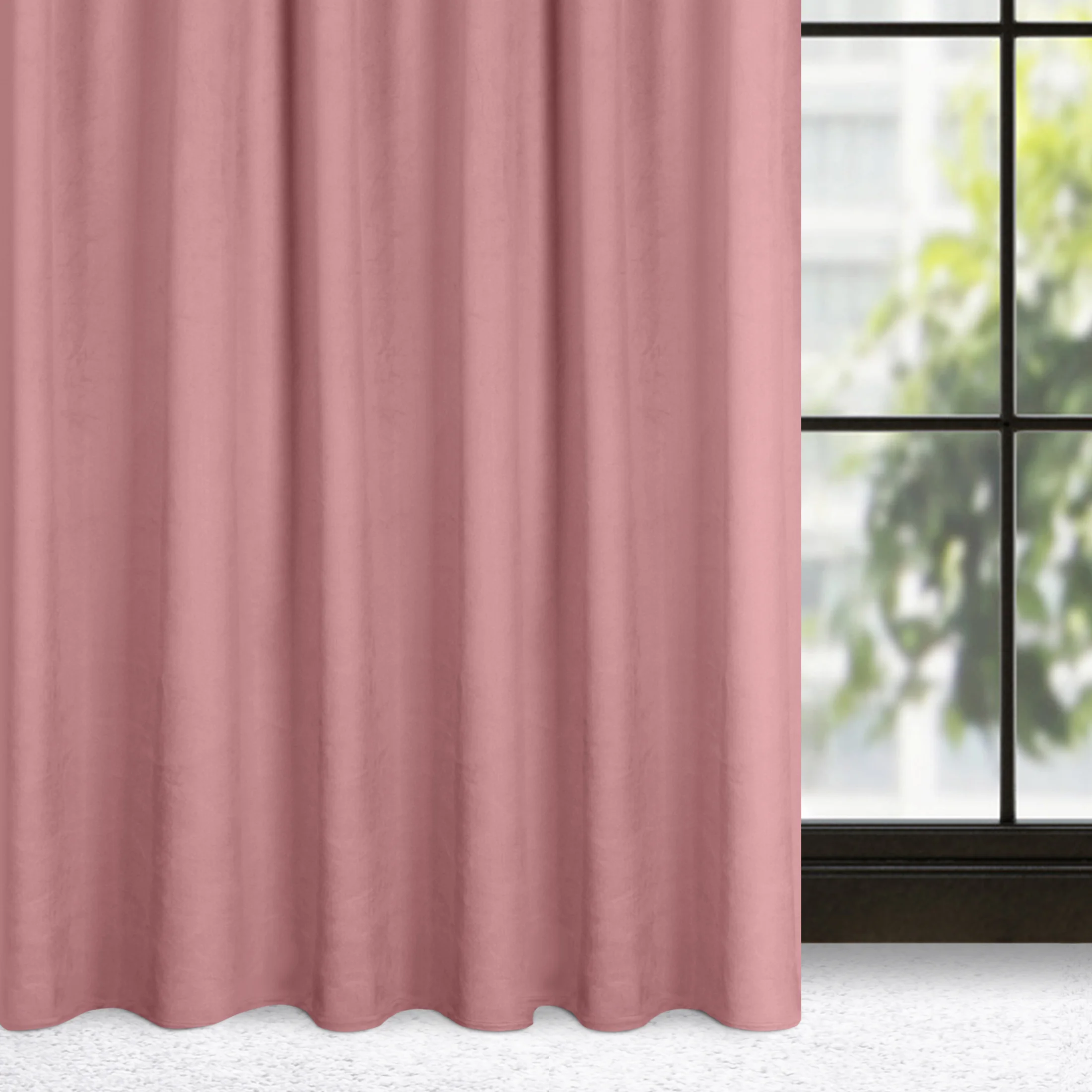 Zasłona różowa z gładkiego i miękkiego welwetu 140x300 cm taśma imitująca flex - MADLEN | eurofirany