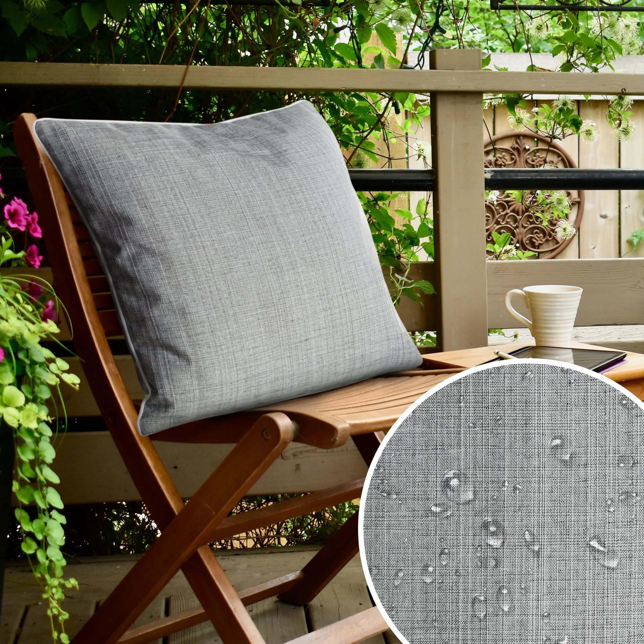 Poszewka na poduszkę 45x45 cm z gładkiej tkaniny wodoodpornej srebrna idealna do ogrodu i na taras GARDEN 3 | 