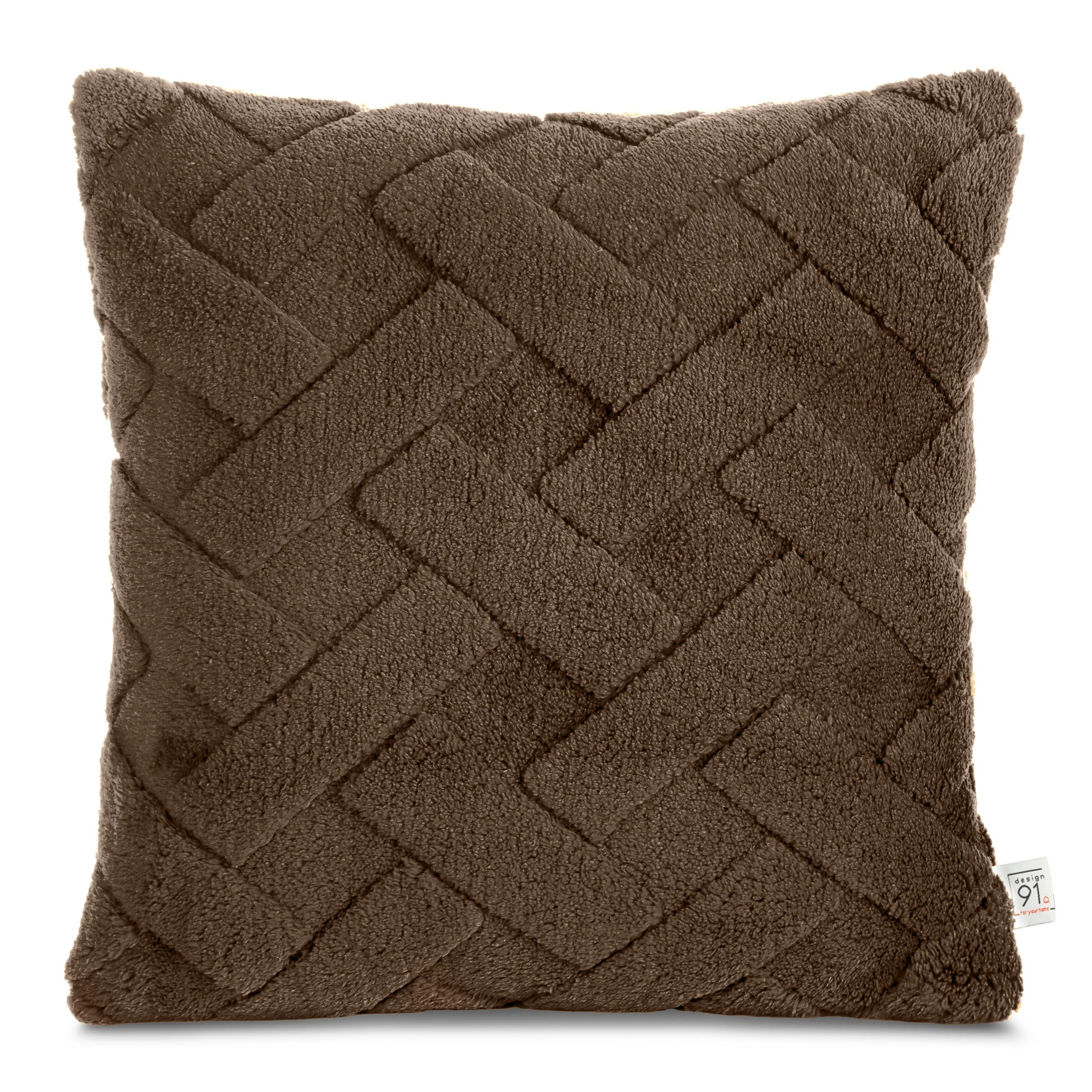 Poszewka na poduszkę 45x45 cm ciemnobrązowa z miękkiego pluszu zdobiona wypukłym wzorem CARO DESIGN 91 | eurofirany