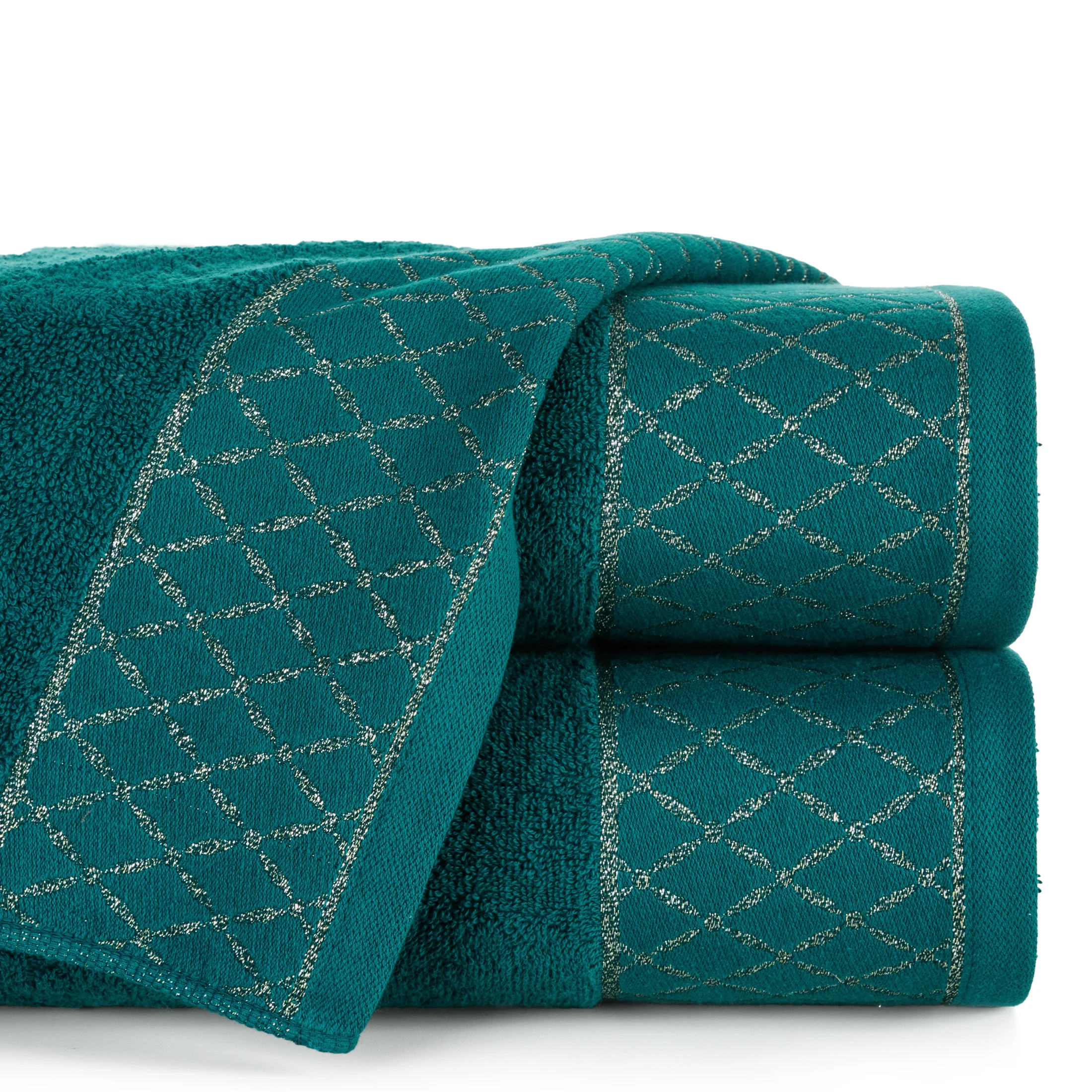Ręcznik kąpielowy 70x140 cm bawełniany kolor ciemnoturkusowy zdobiony wzorem geometrycznym 500 g/m2 LAYLA