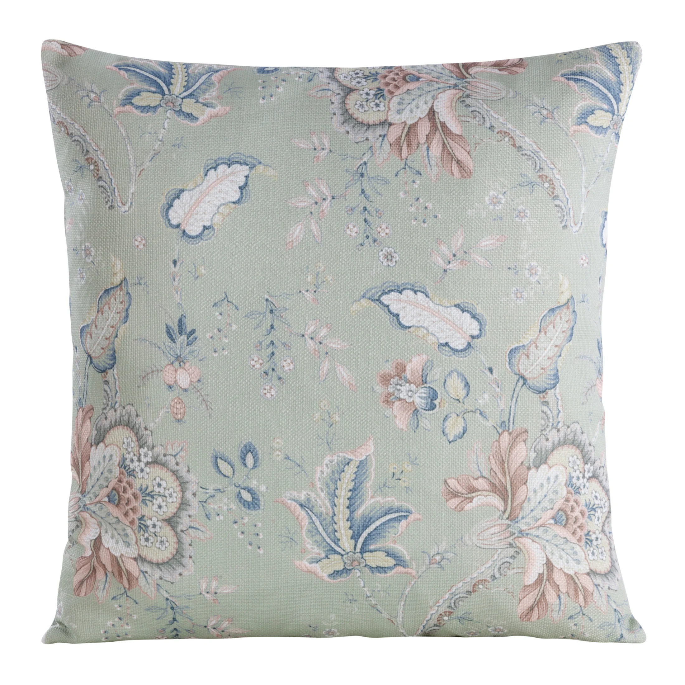 Poszewka na poduszkę 45x45 cm zielono, różowa zdobiona kwiatowym printem FLORE 5 | eurofirany