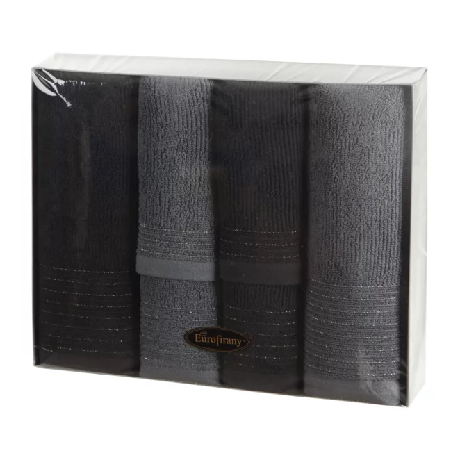 Zestaw ręczników bawełnianych na prezent 2 szt 30x50 cm, 2 szt 50x90 cm, 2 szt 70x140 cm kolor czarny, stalowy