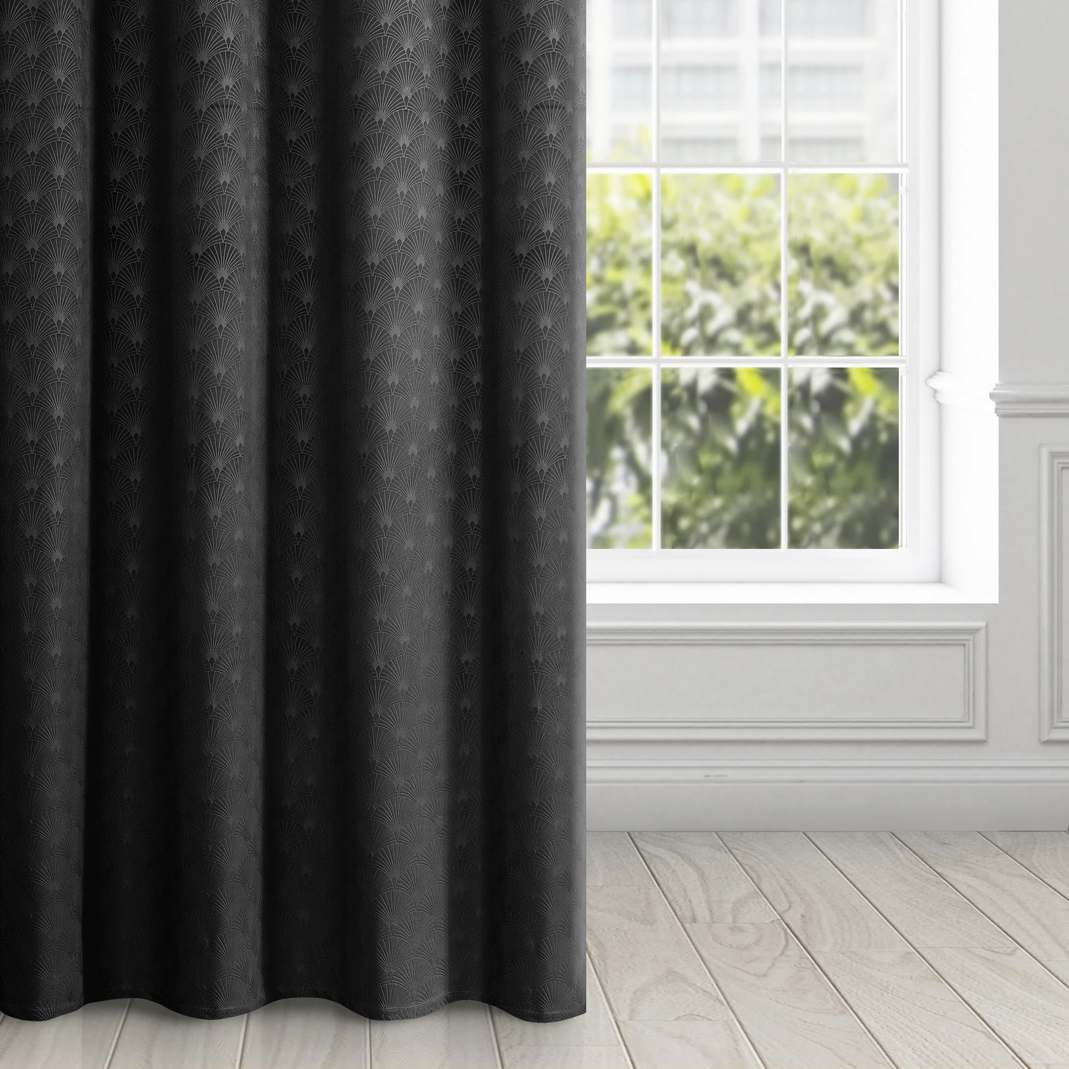 Zasłona czarna z wytłaczanego welwetu 140x250 cm przelotka - JULIA | eurofirany