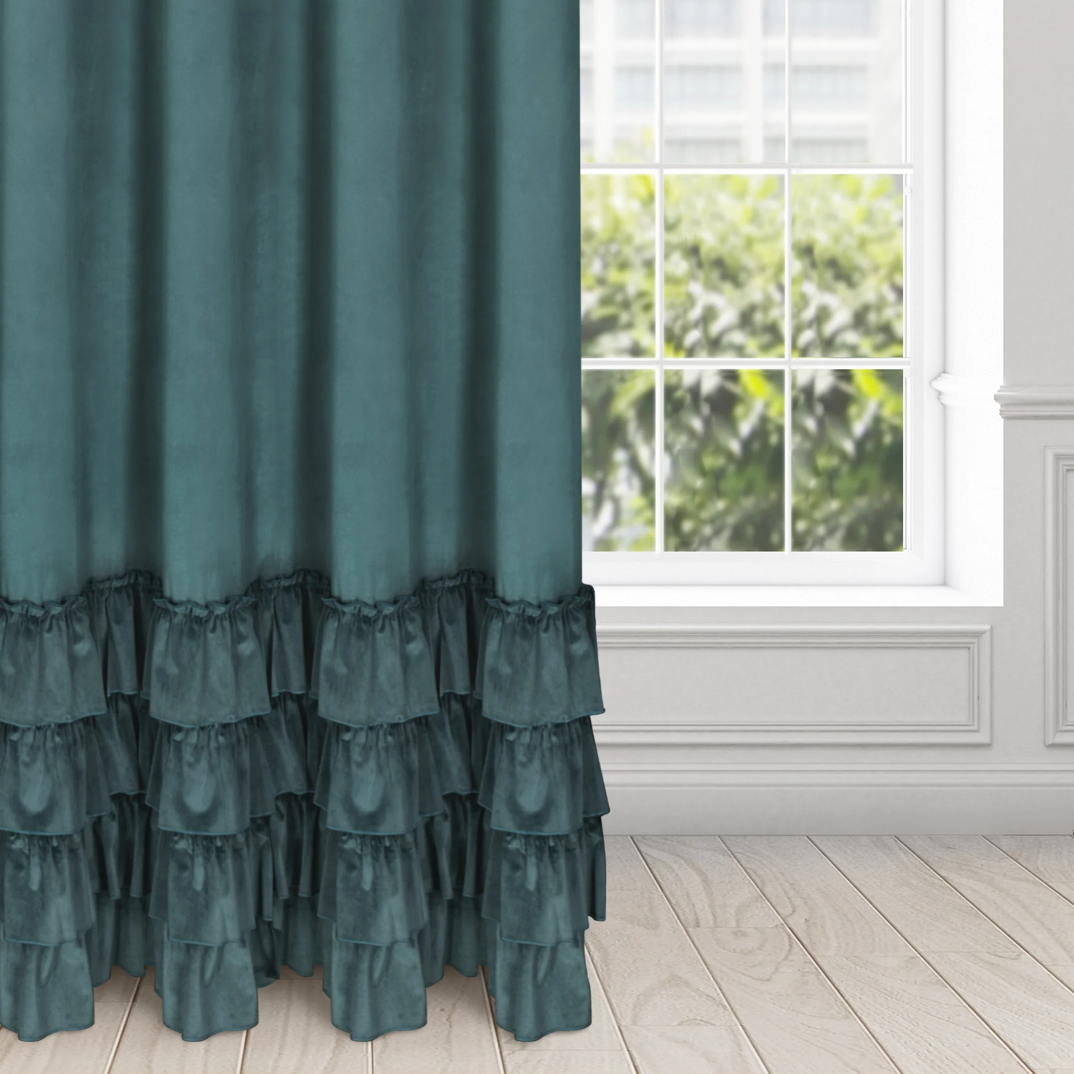 Zasłona welwetowa morska zdobiona falbanami 140x250 przelotka - CHARLOTTE 1 | eurofirany