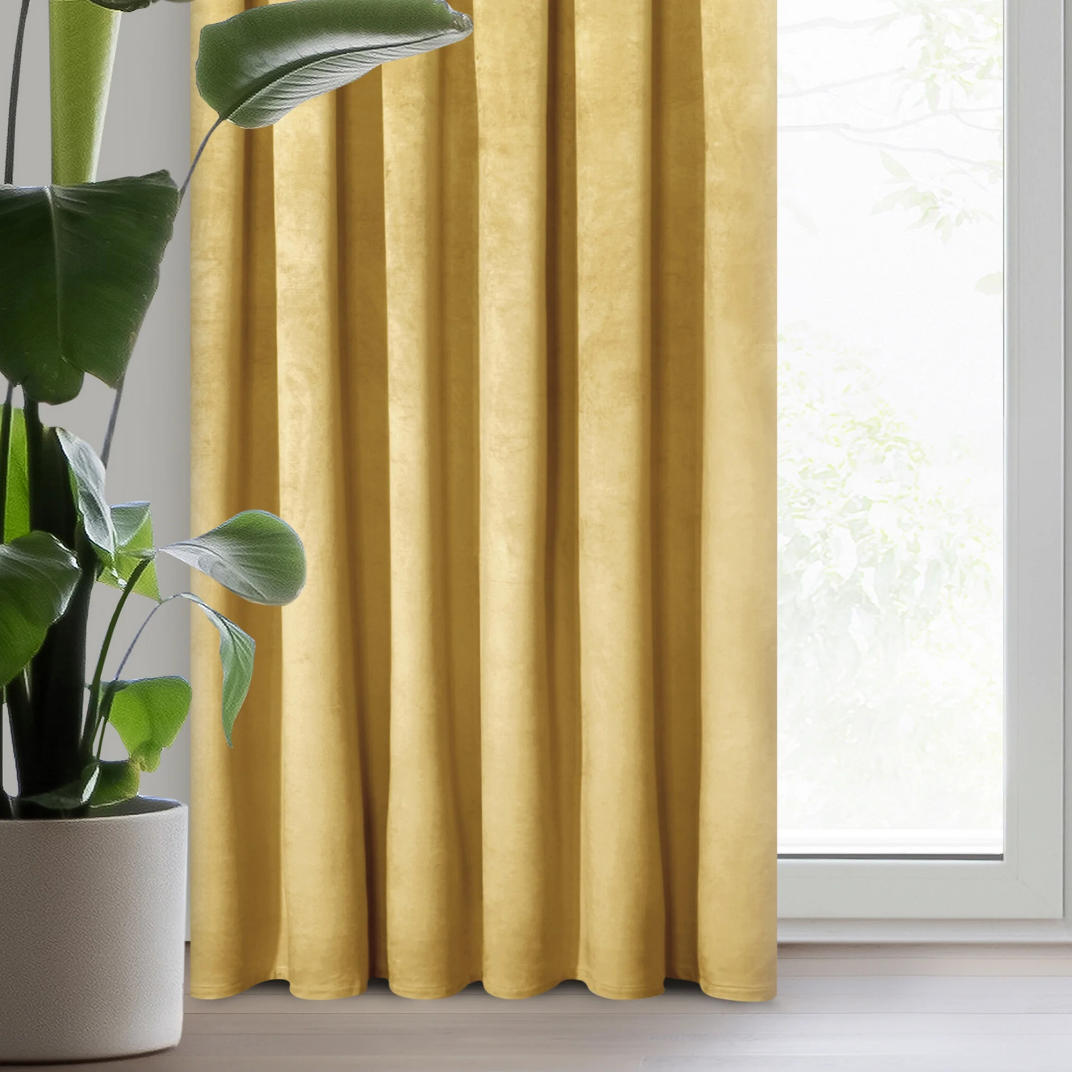Zasłona welwetowa musztardowa gładka 140x300 cm taśma - PIERRE | eurofirany