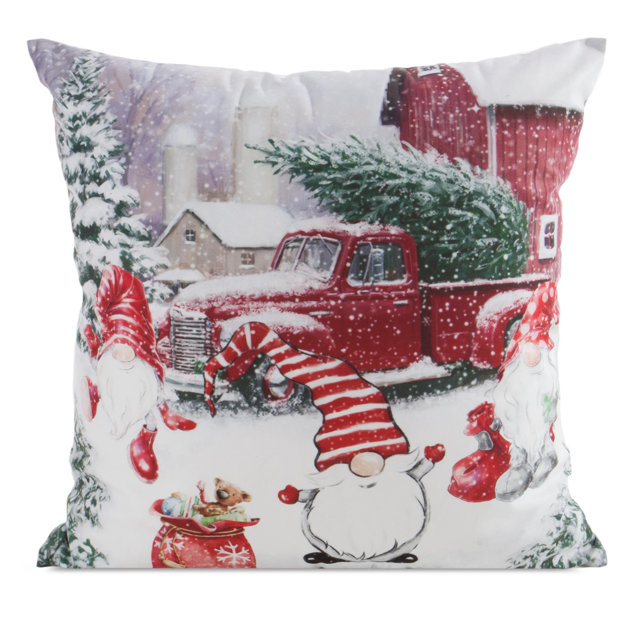 Poszewka na poduszkę 45x45 cm welwetowa czerwono, zielona zdobiona nadrukiem świątecznym | eurofirany