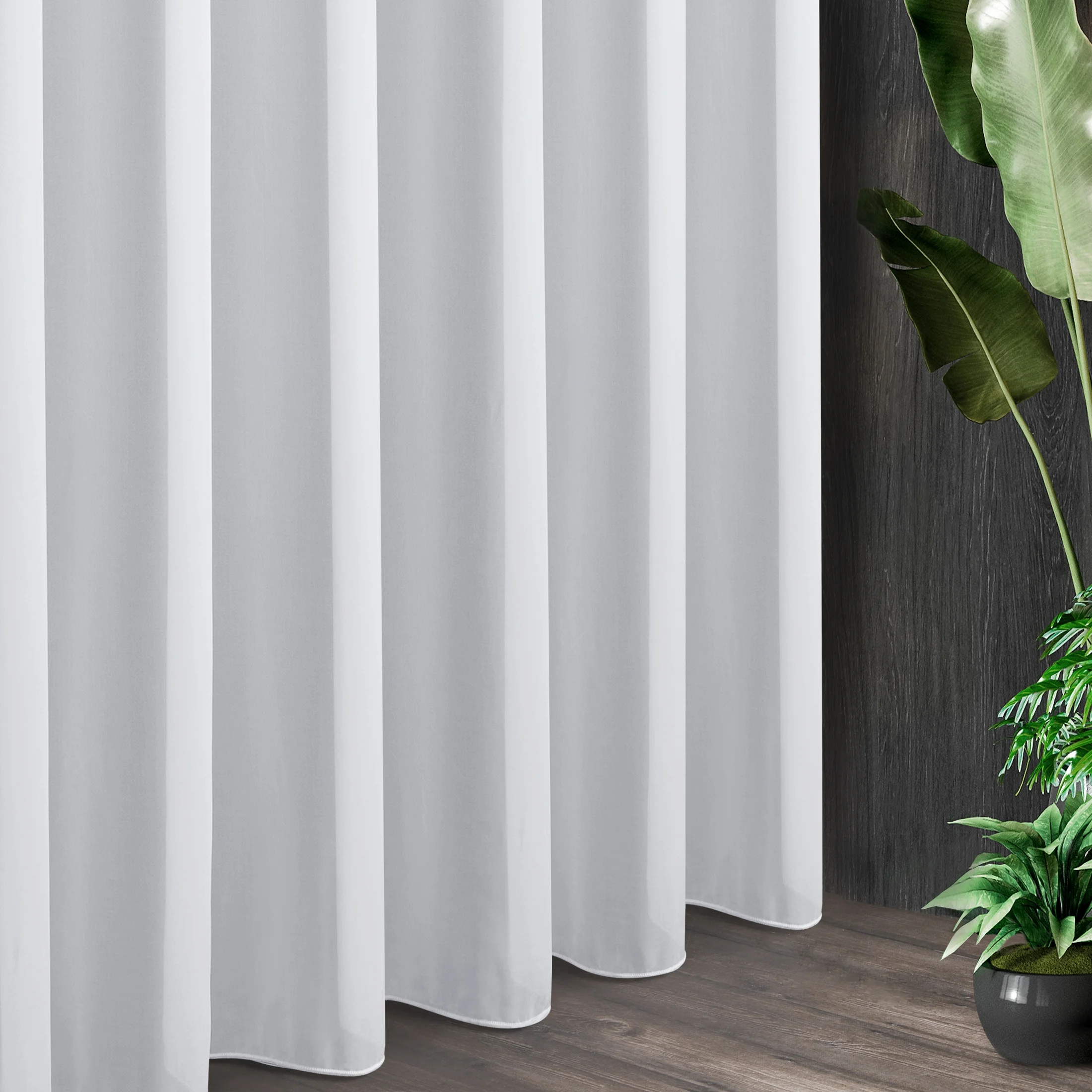 Tkanina firanowa gładka żorżeta zakończona szwem obciążającym z kolekcji Eva Minge