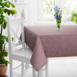 Obrus na wymiar pudrowo różowy o naturalnym, luźnym splocie w stylu eko
