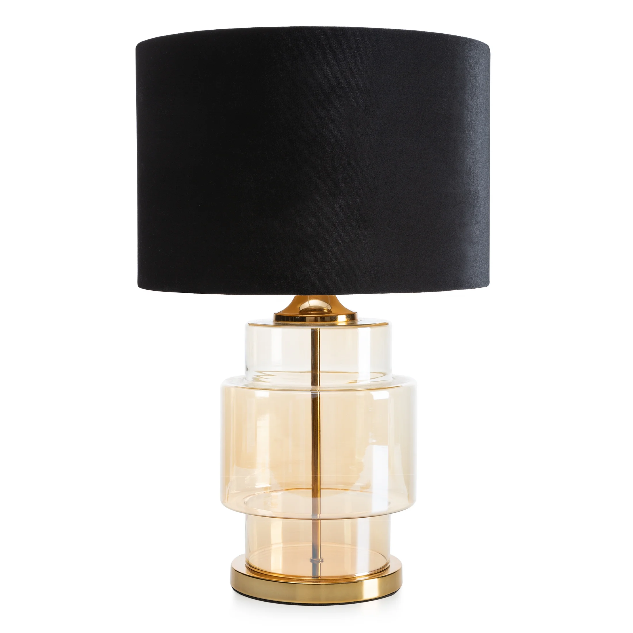 Lampa stołowa do pokoju czarna IAN z transparentnego szkła z błyszczącym welwetowym abażurem