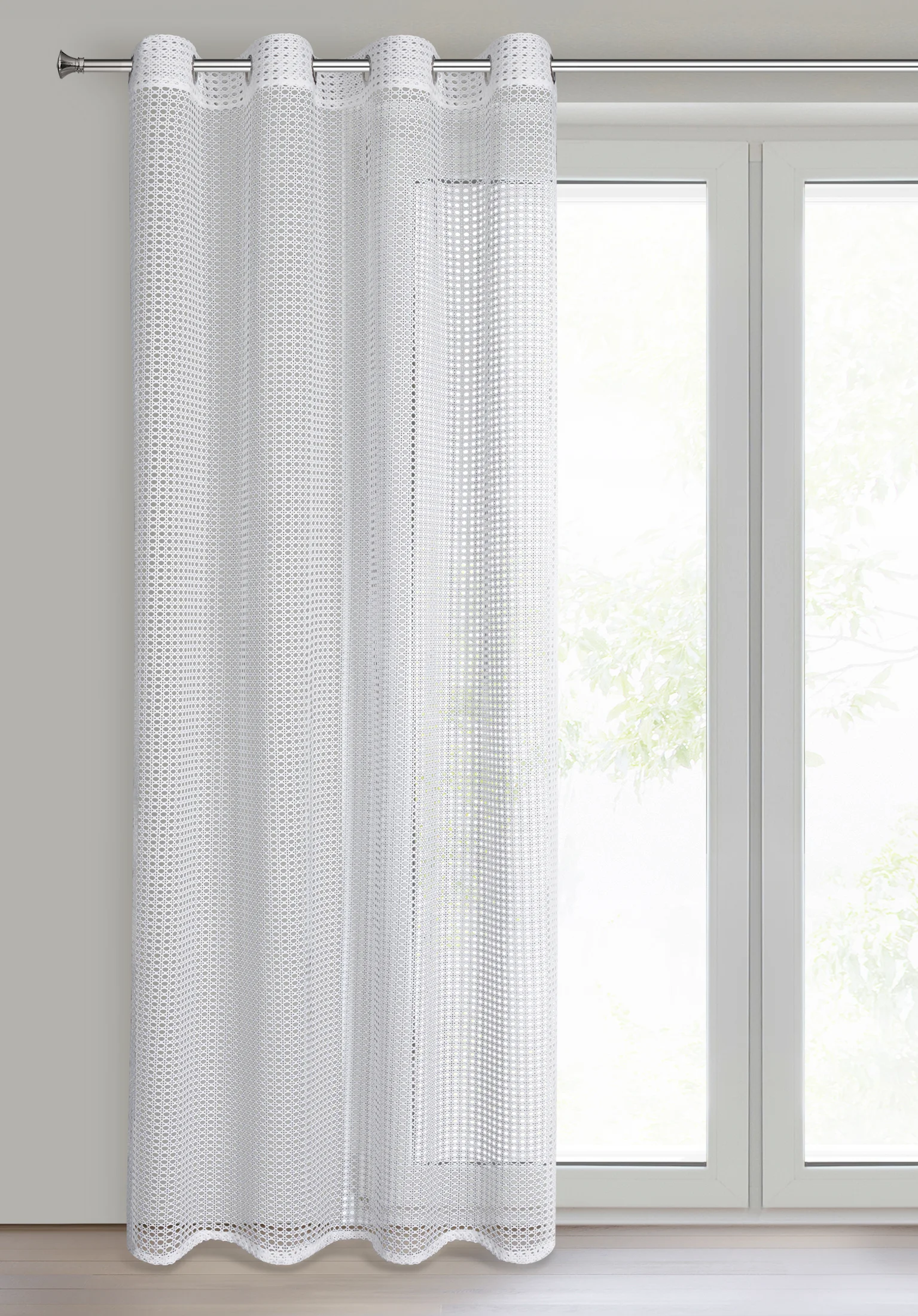 Firana biała o strukturze drobnej siatki 140x250 cm przelotka NERI