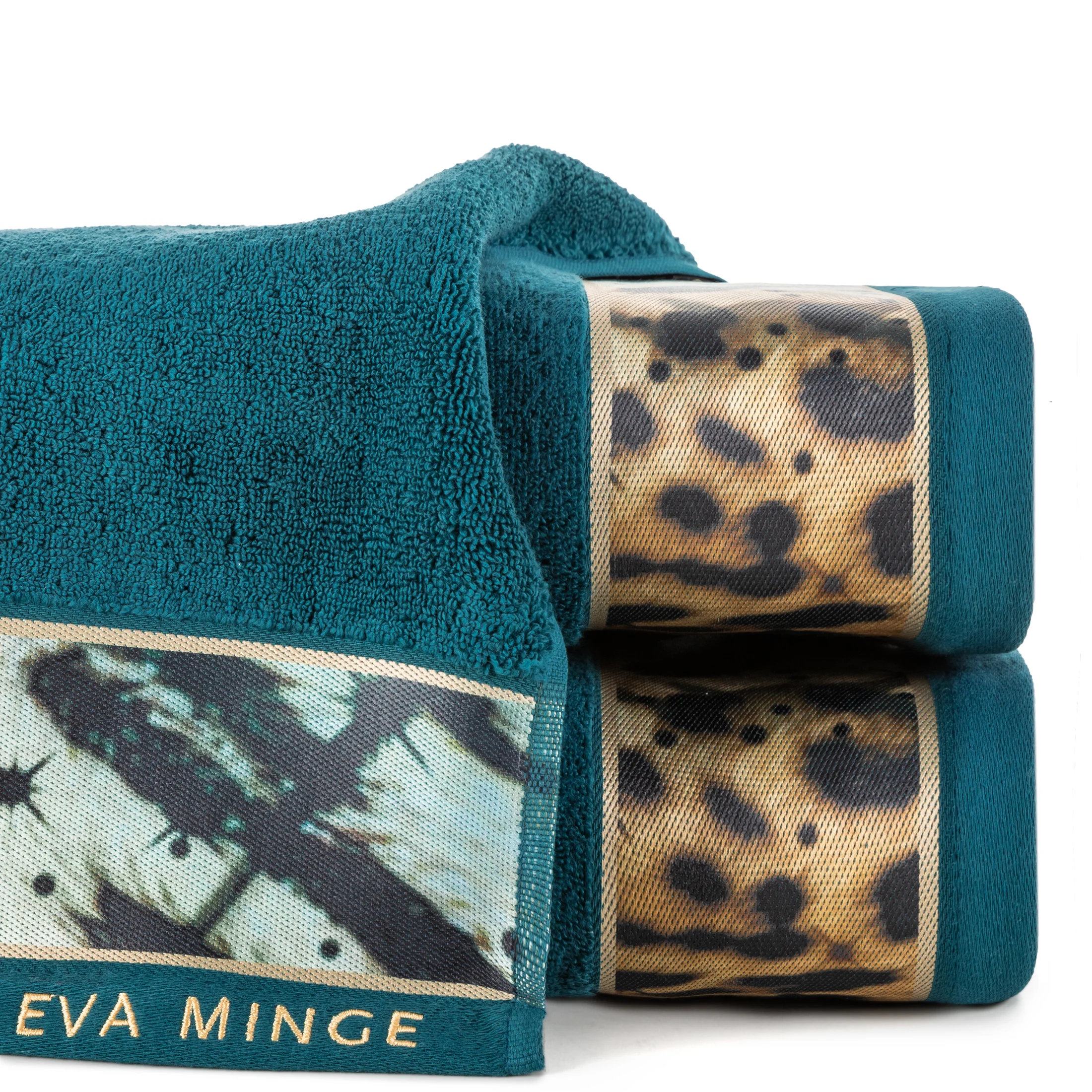 Ręcznik kąpielowy 50X90 cm bawełniany kolor ciemnoturkusowy z designerską bordiurą 500 g/m2 EVA 15 Eva Minge