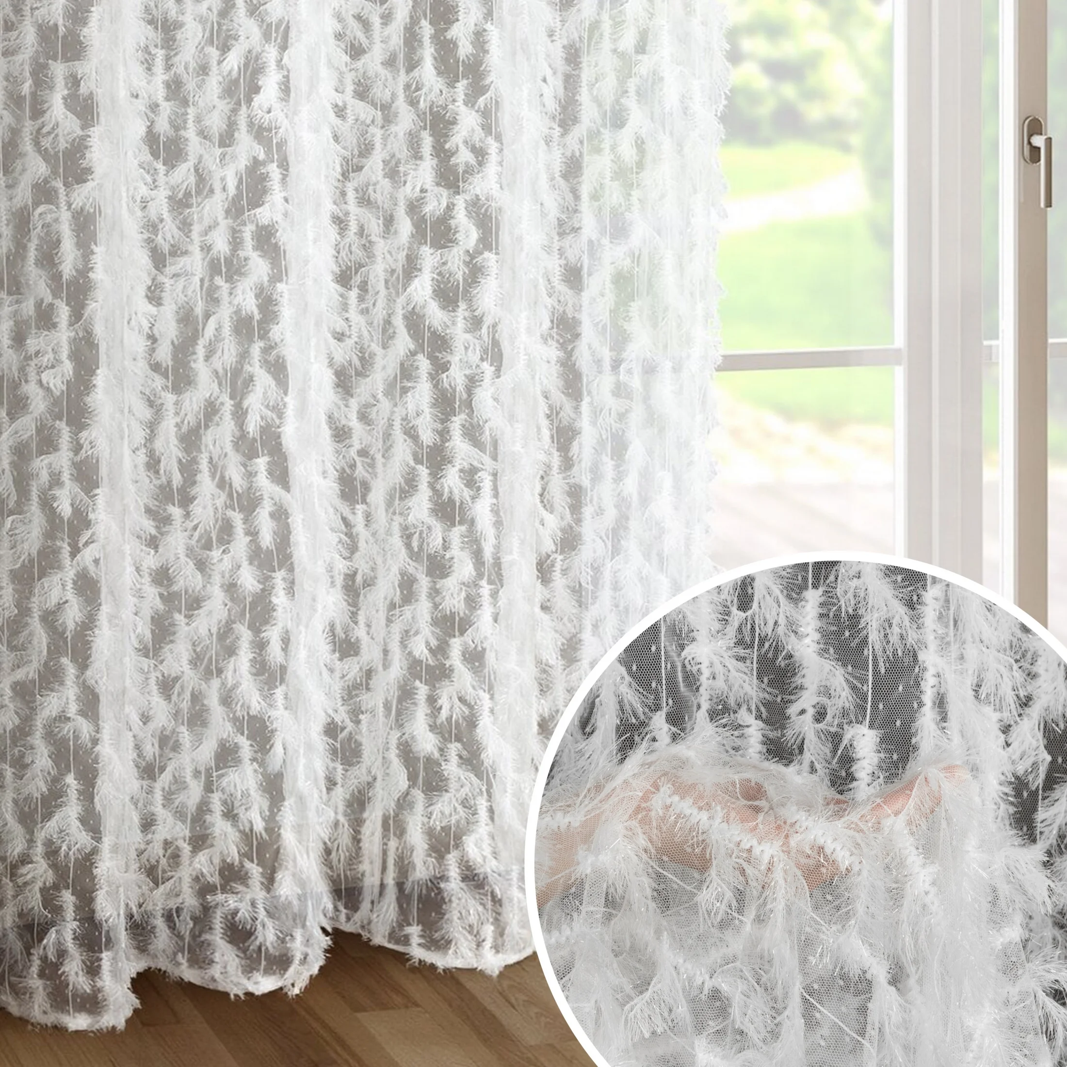 Zasłona biała zdobiona wzorem designerskim 140x250 przelotka - VICTORIA - Eva Minge